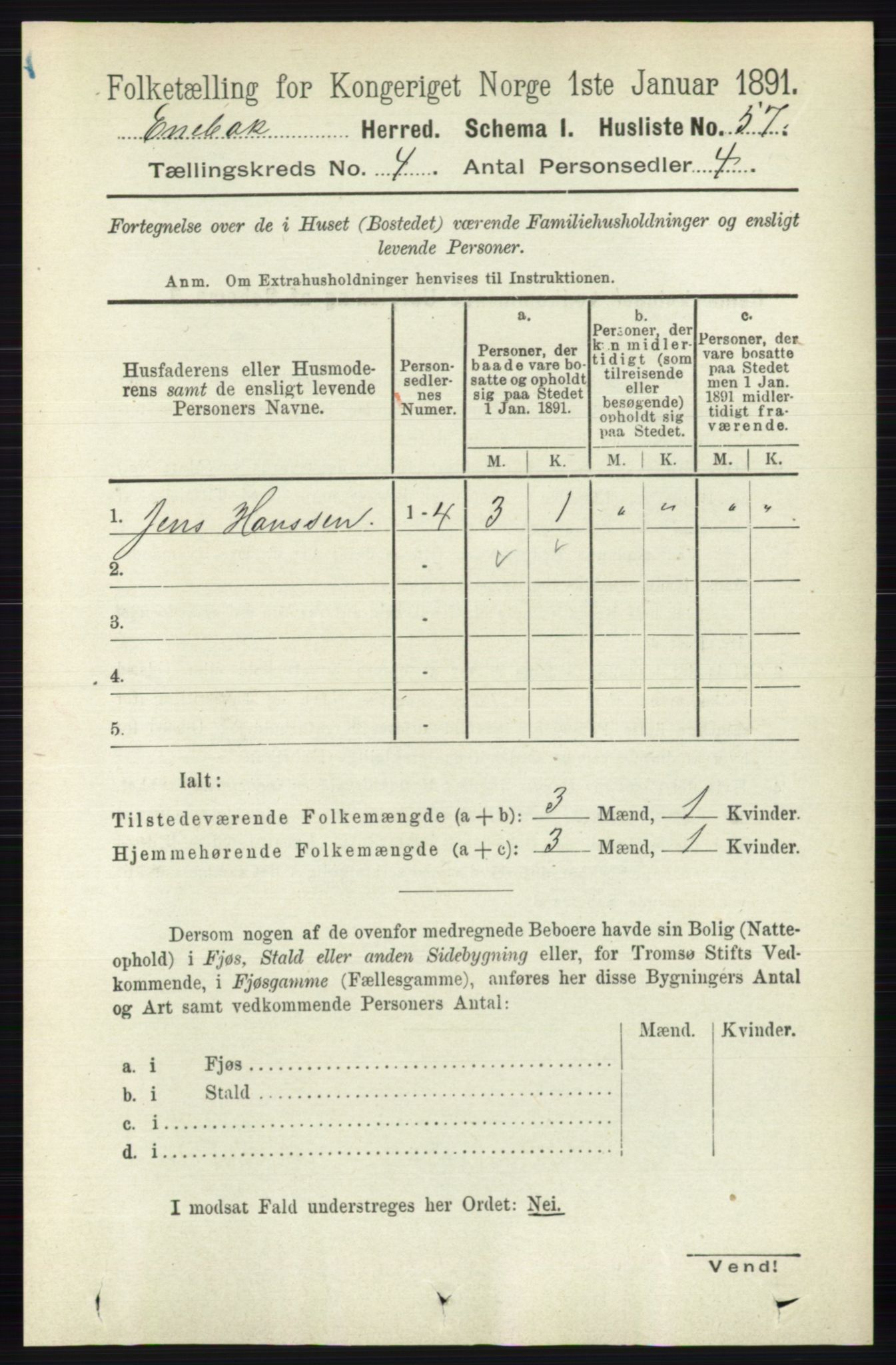 RA, 1891 census for 0229 Enebakk, 1891, p. 1467