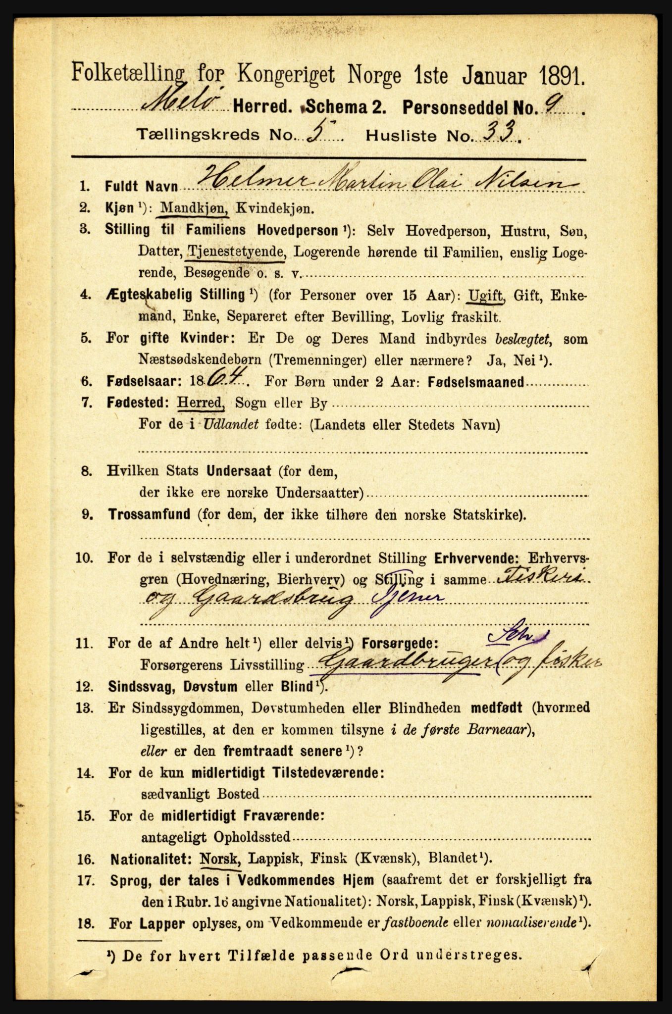 RA, 1891 census for 1837 Meløy, 1891, p. 2048