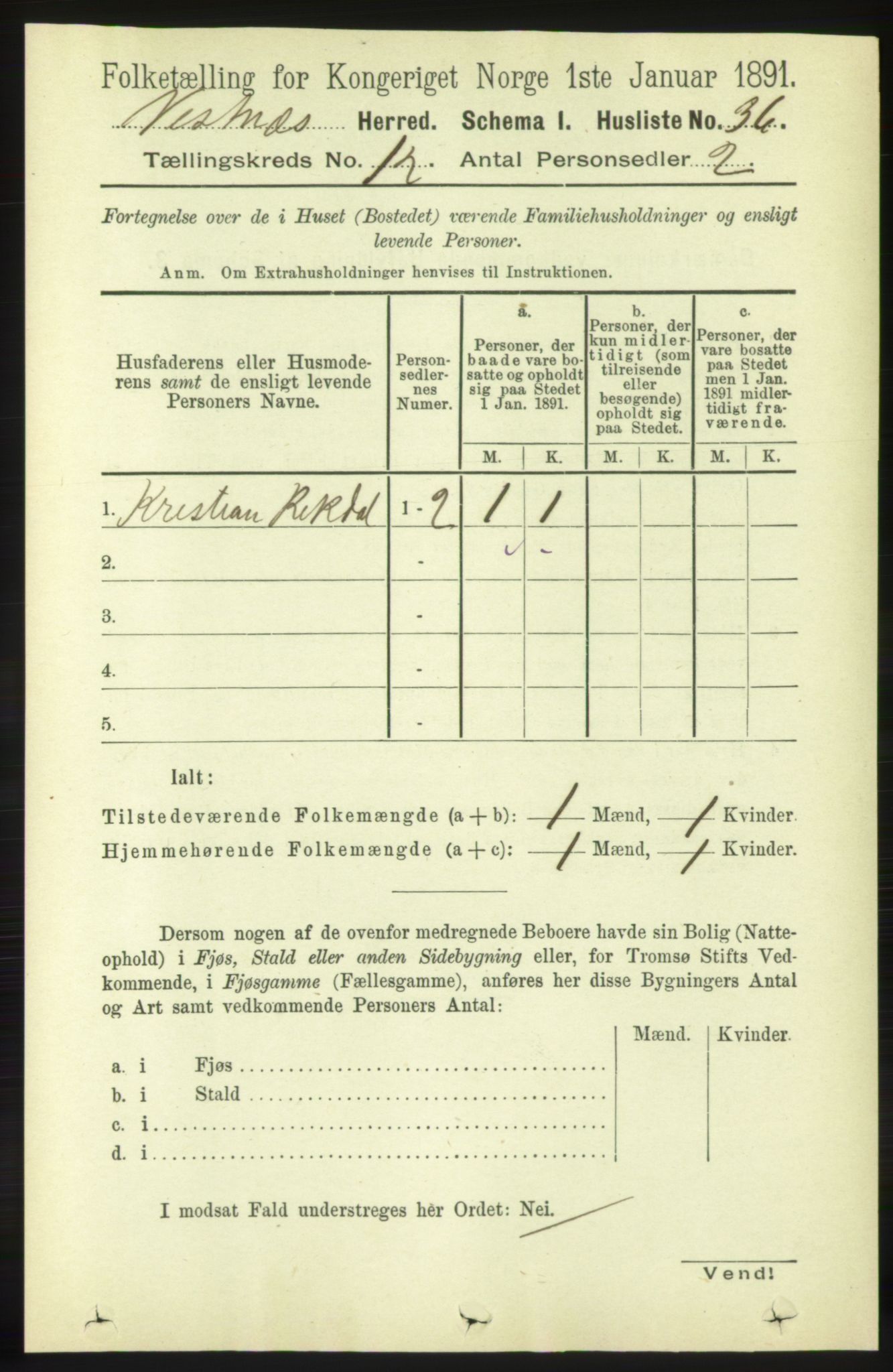 RA, 1891 census for 1535 Vestnes, 1891, p. 4404