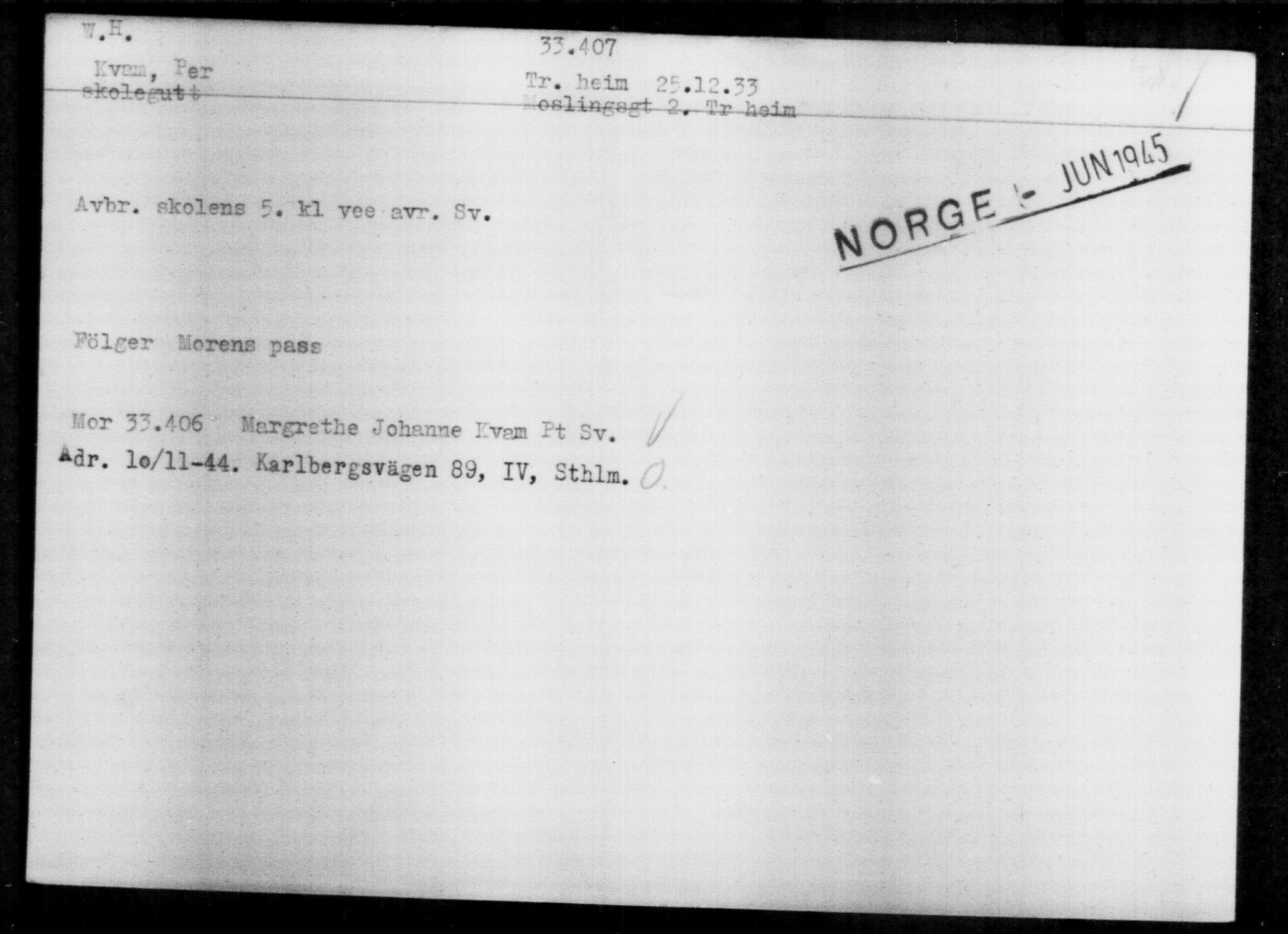 Utenriksstasjonene, Legasjonen i Stockholm, Flyktningkontoret, AV/RA-S-6753/V/Va/L0013: Kjesäterkartoteket, flyktninger med registreringsnr. 31500-34731, 1940-1945, p. 2009