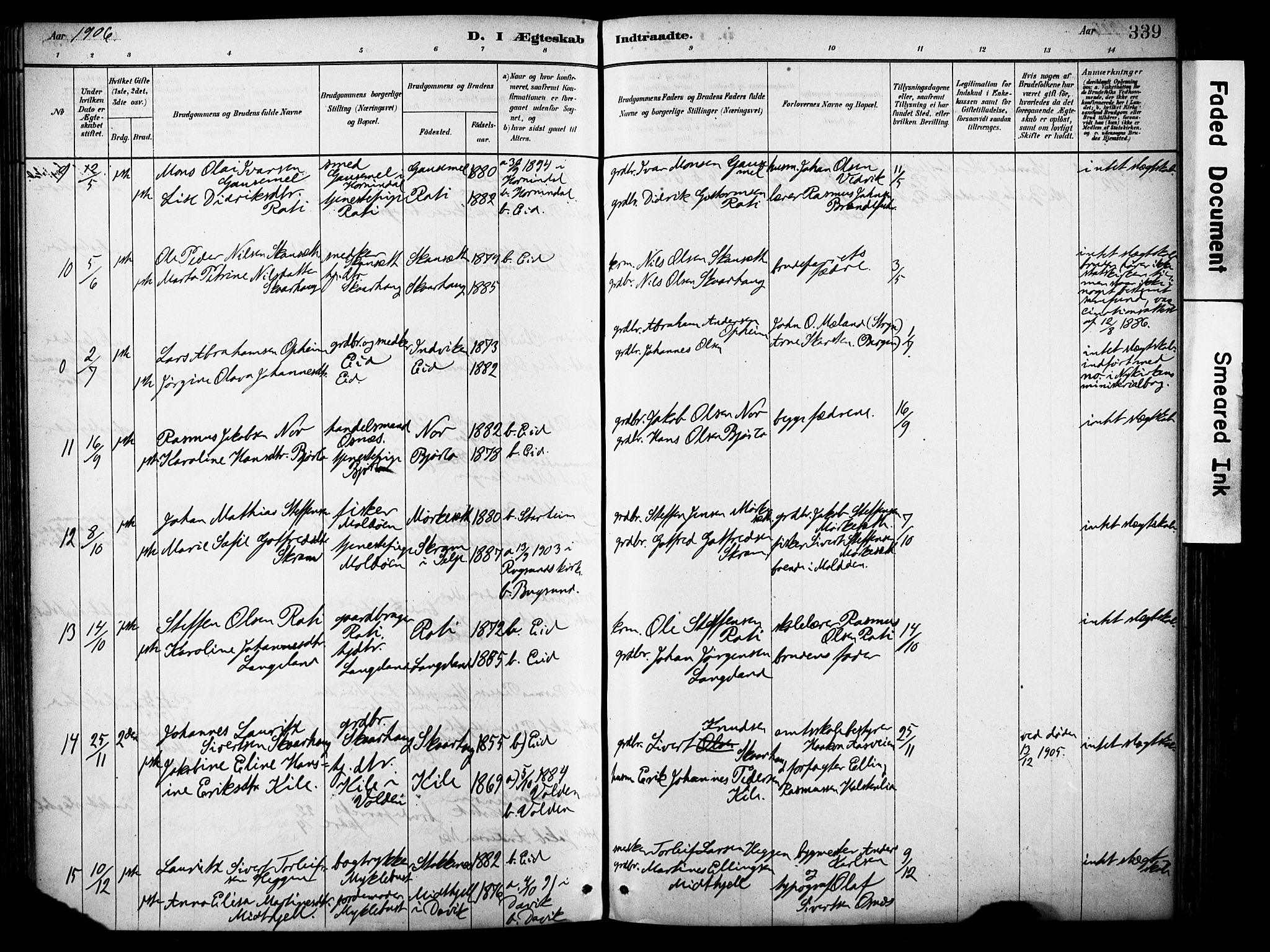 Eid sokneprestembete, AV/SAB-A-82301/H/Haa/Haab/L0001: Parish register (official) no. B 1, 1879-1906, p. 339