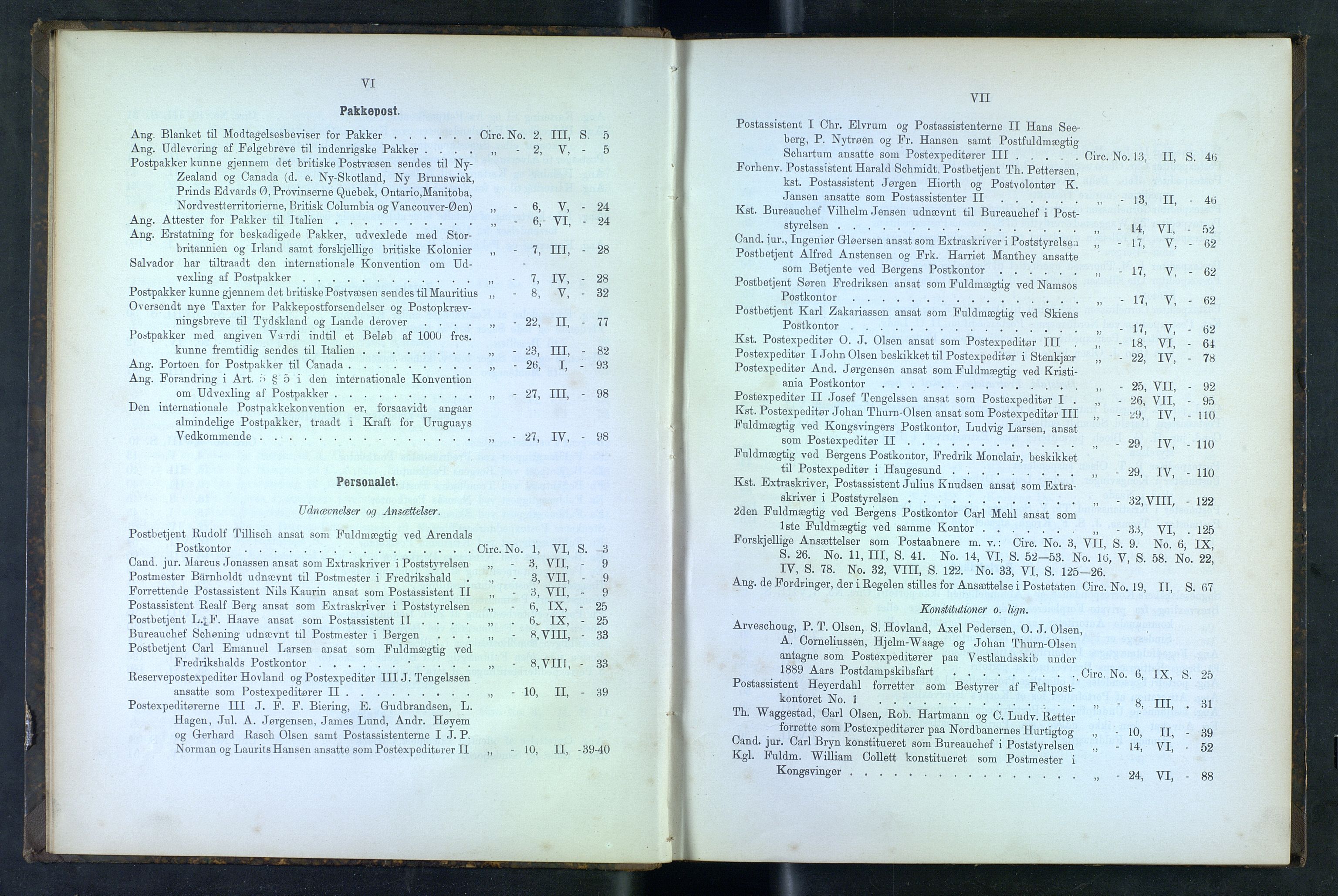 Norges Postmuseums bibliotek, NOPO/-/-/-: Sirkulærer fra Poststyrelsen, 1889