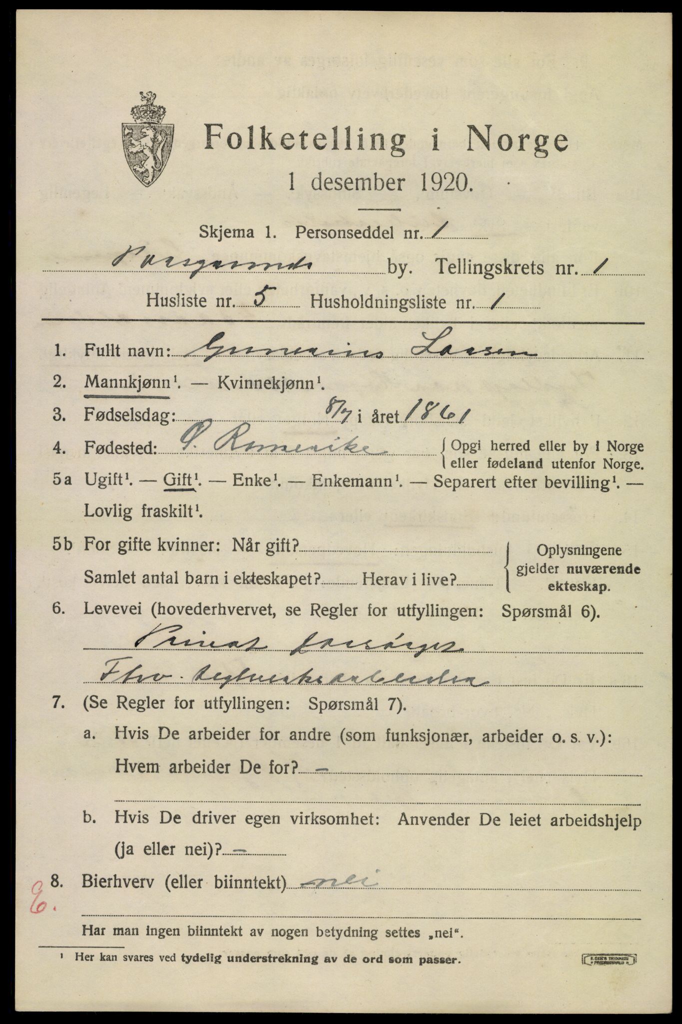SAKO, 1920 census for Porsgrunn, 1920, p. 7153
