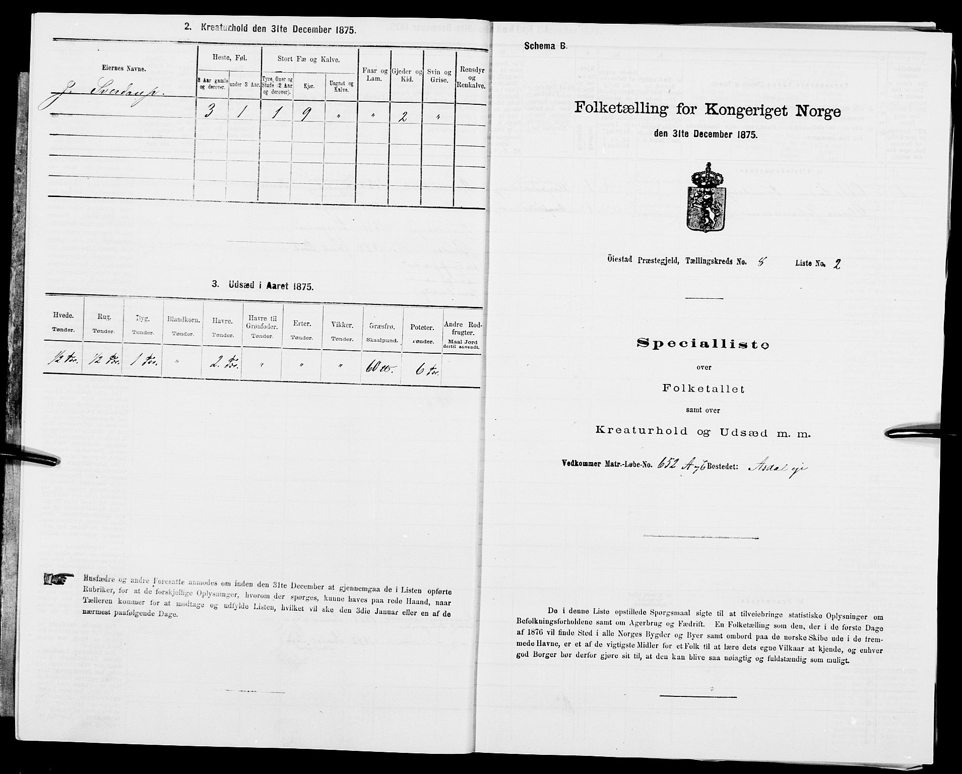 SAK, 1875 census for 0920P Øyestad, 1875, p. 1117