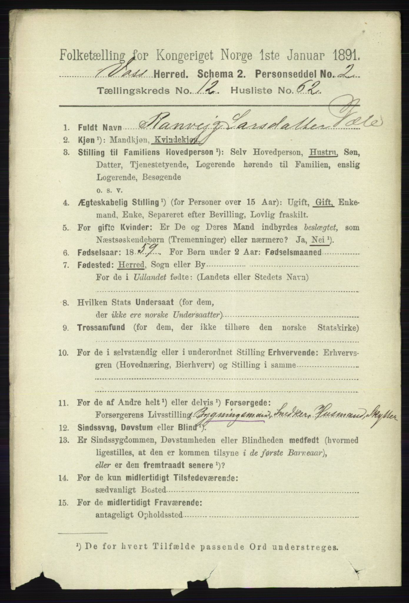 RA, 1891 census for 1235 Voss, 1891, p. 6833