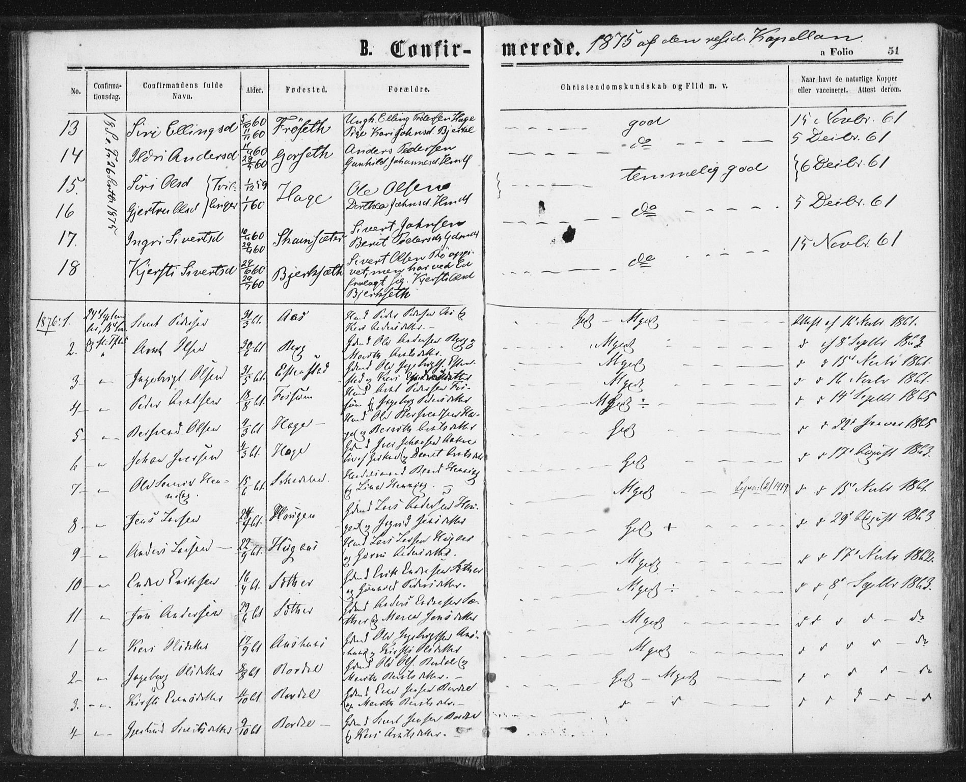 Ministerialprotokoller, klokkerbøker og fødselsregistre - Sør-Trøndelag, SAT/A-1456/689/L1039: Parish register (official) no. 689A04, 1865-1878, p. 51