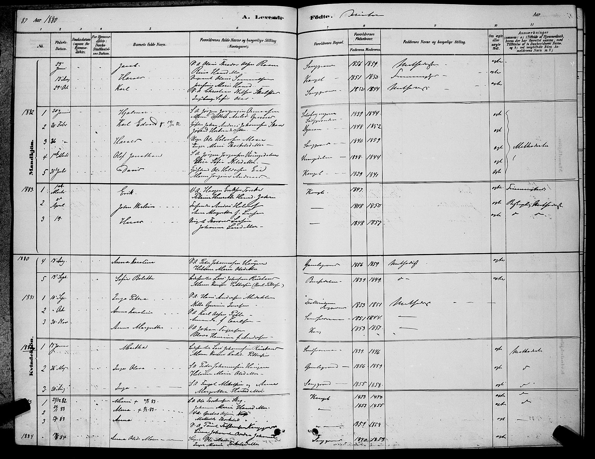 Kongsberg kirkebøker, SAKO/A-22/G/Ga/L0005: Parish register (copy) no. 5, 1878-1889, p. 87