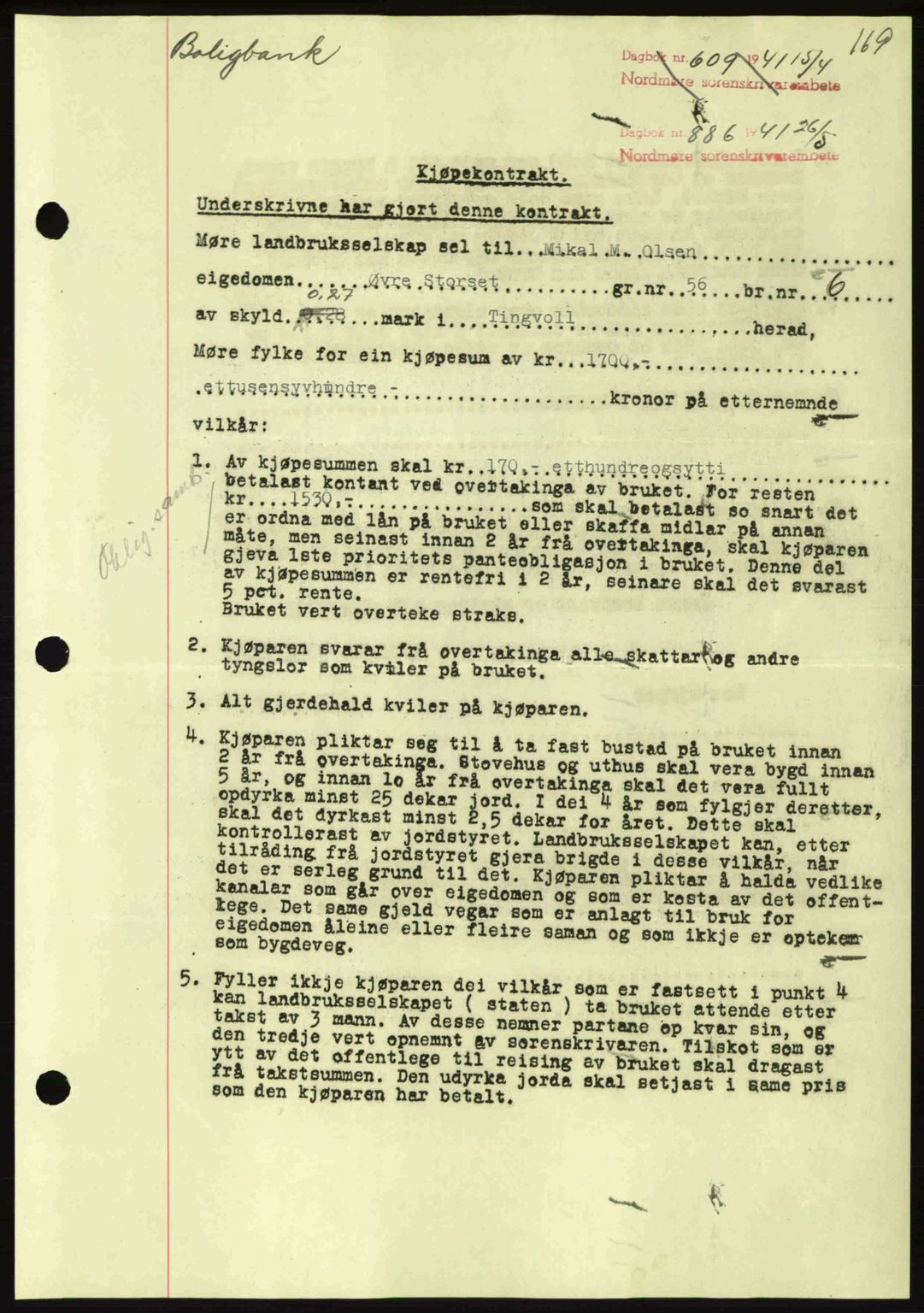 Nordmøre sorenskriveri, SAT/A-4132/1/2/2Ca: Mortgage book no. A90, 1941-1941, Diary no: : 886/1941