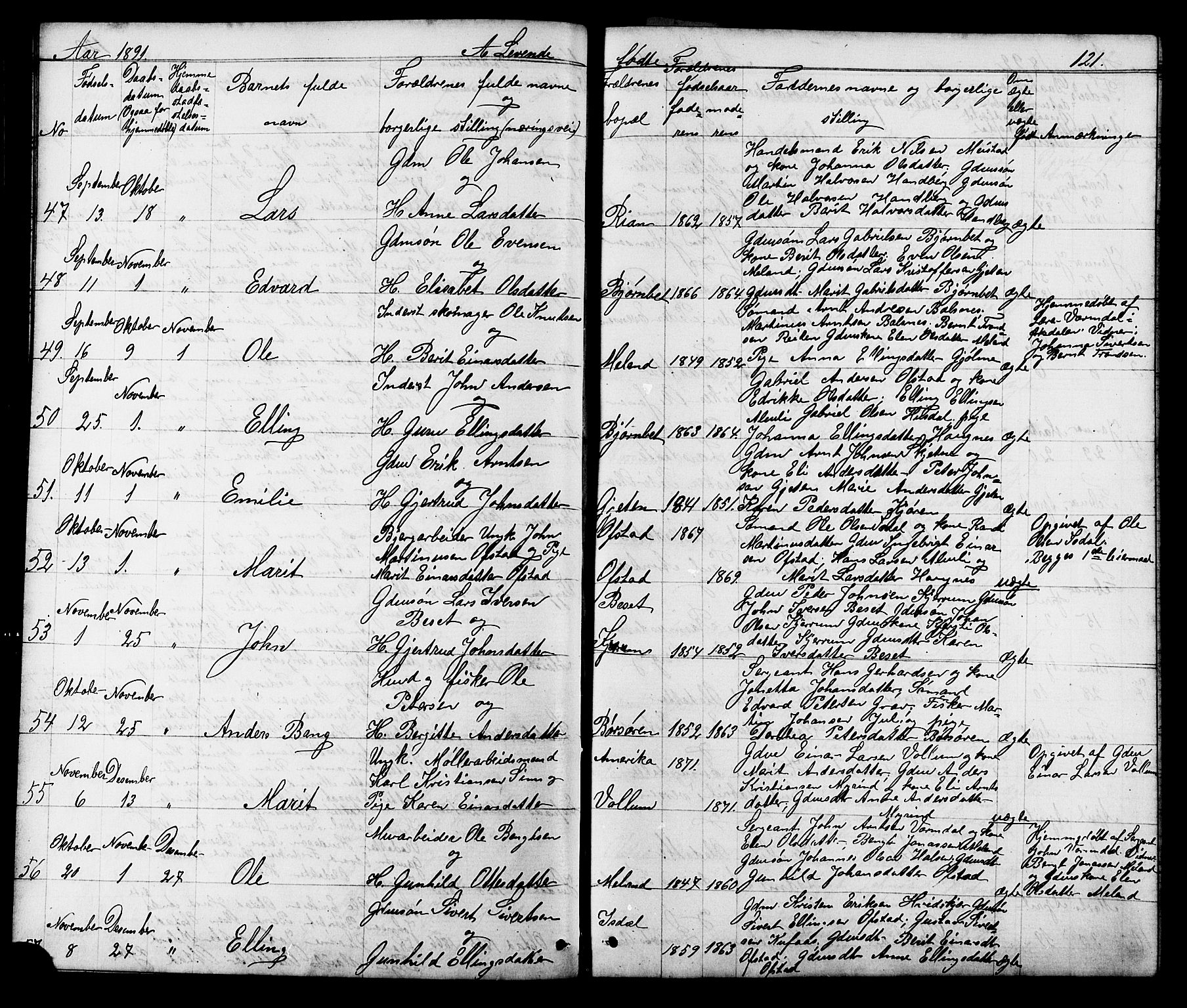 Ministerialprotokoller, klokkerbøker og fødselsregistre - Sør-Trøndelag, SAT/A-1456/665/L0777: Parish register (copy) no. 665C02, 1867-1915, p. 121