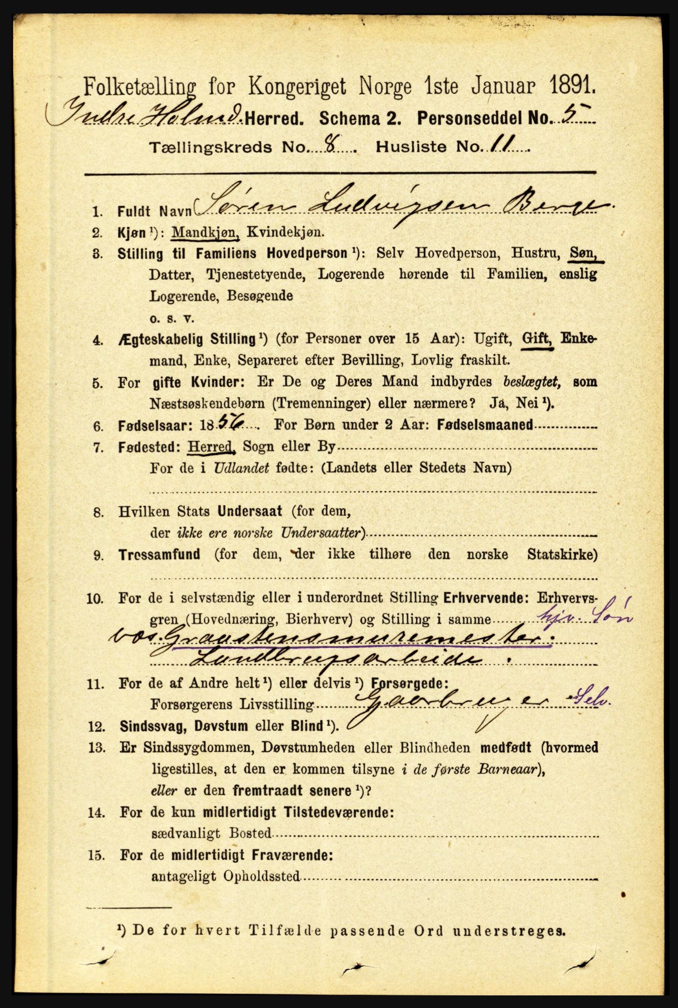 RA, 1891 census for 1430 Indre Holmedal, 1891, p. 3471