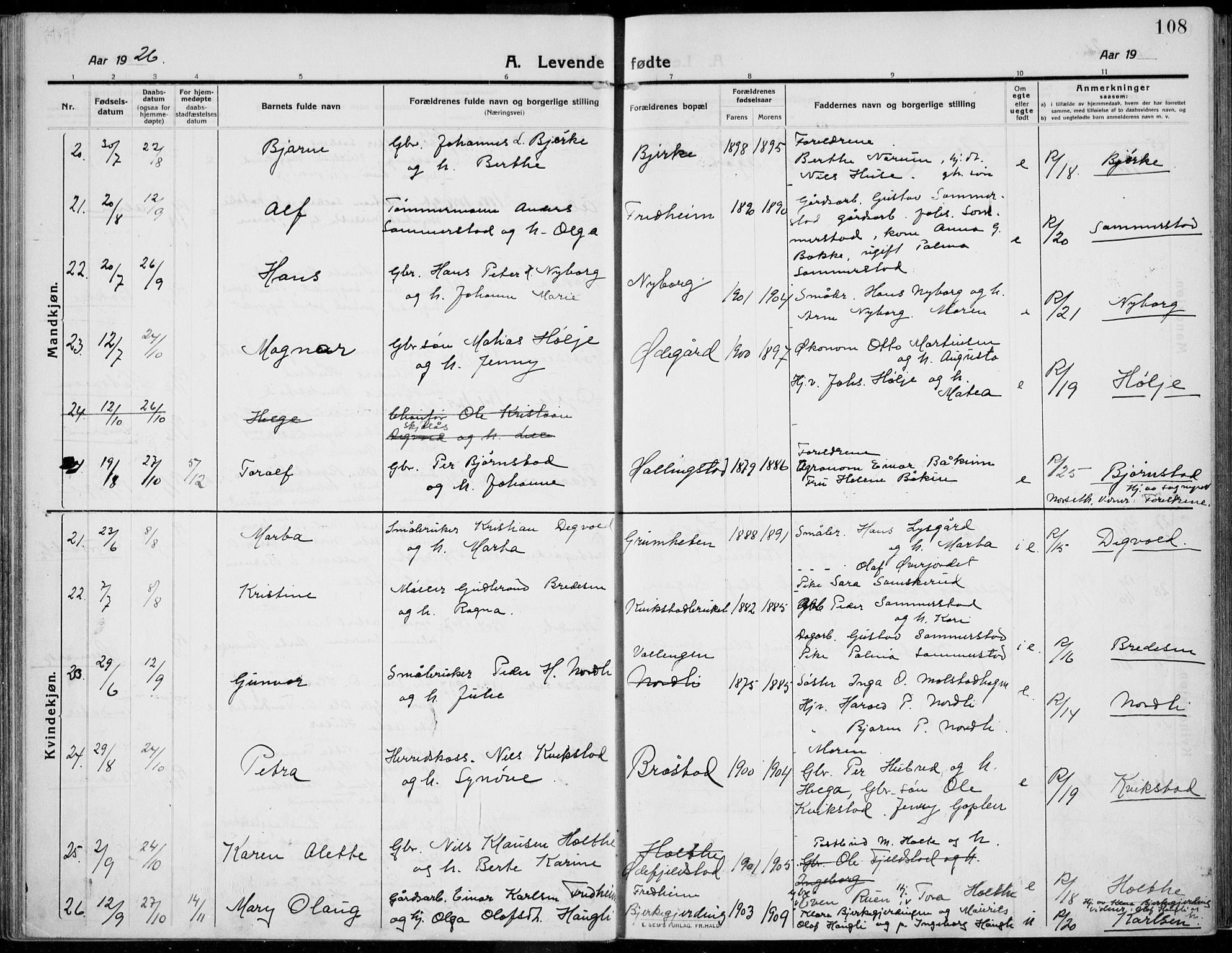 Kolbu prestekontor, AV/SAH-PREST-110/H/Ha/Haa/L0002: Parish register (official) no. 2, 1912-1926, p. 108