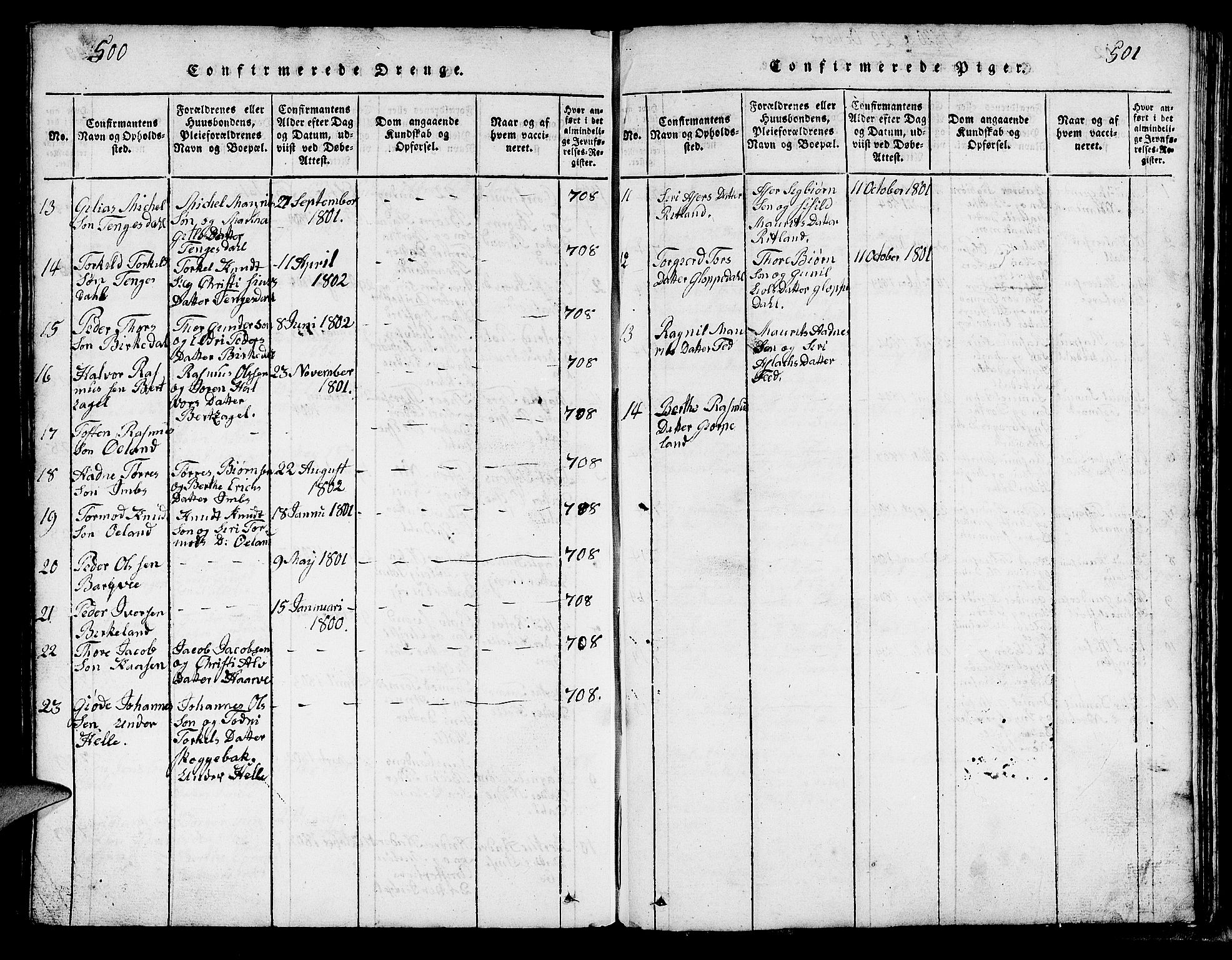 Strand sokneprestkontor, AV/SAST-A-101828/H/Ha/Hab/L0002: Parish register (copy) no. B 2, 1816-1854, p. 500-501