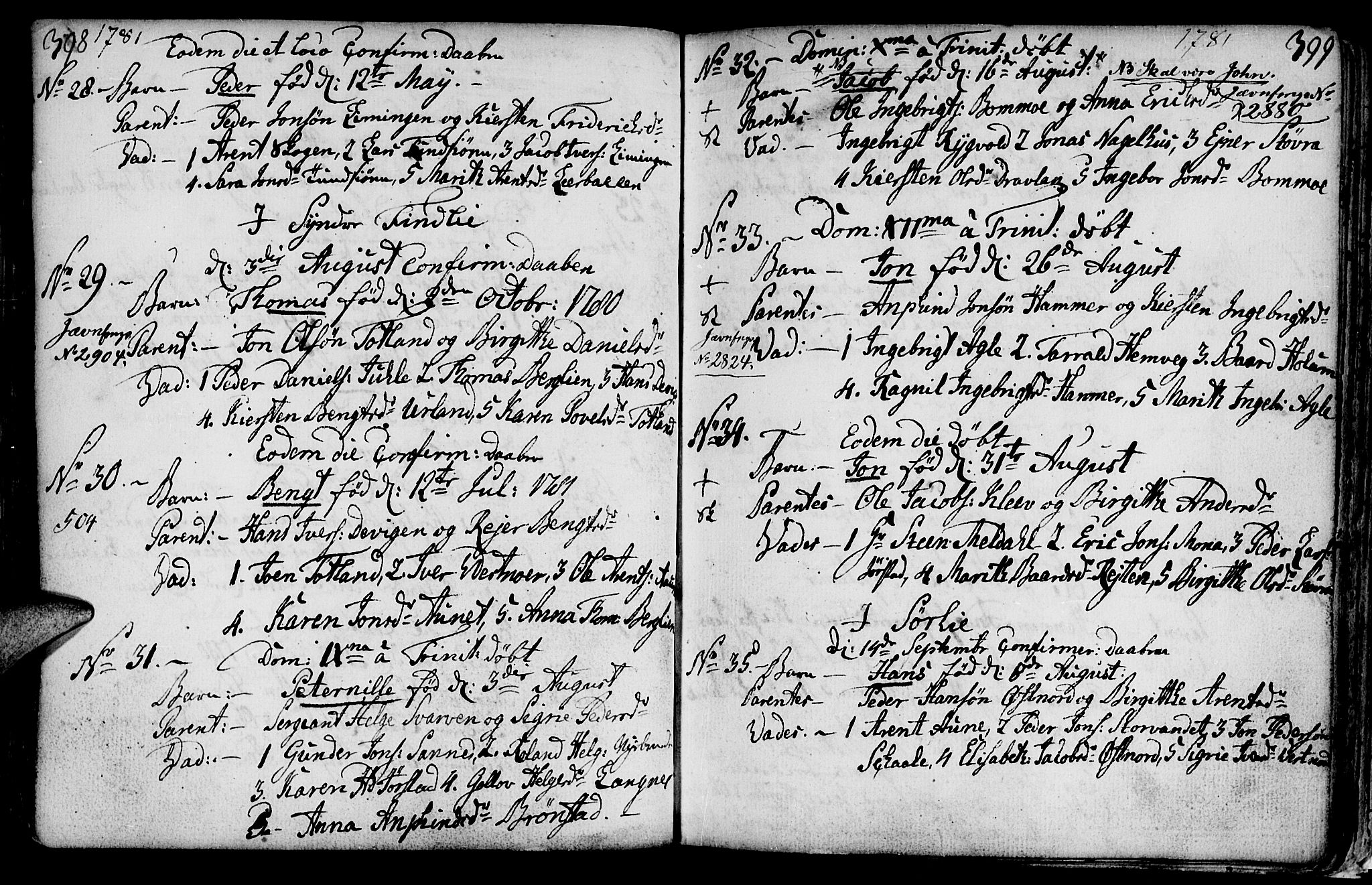 Ministerialprotokoller, klokkerbøker og fødselsregistre - Nord-Trøndelag, AV/SAT-A-1458/749/L0467: Parish register (official) no. 749A01, 1733-1787, p. 398-399