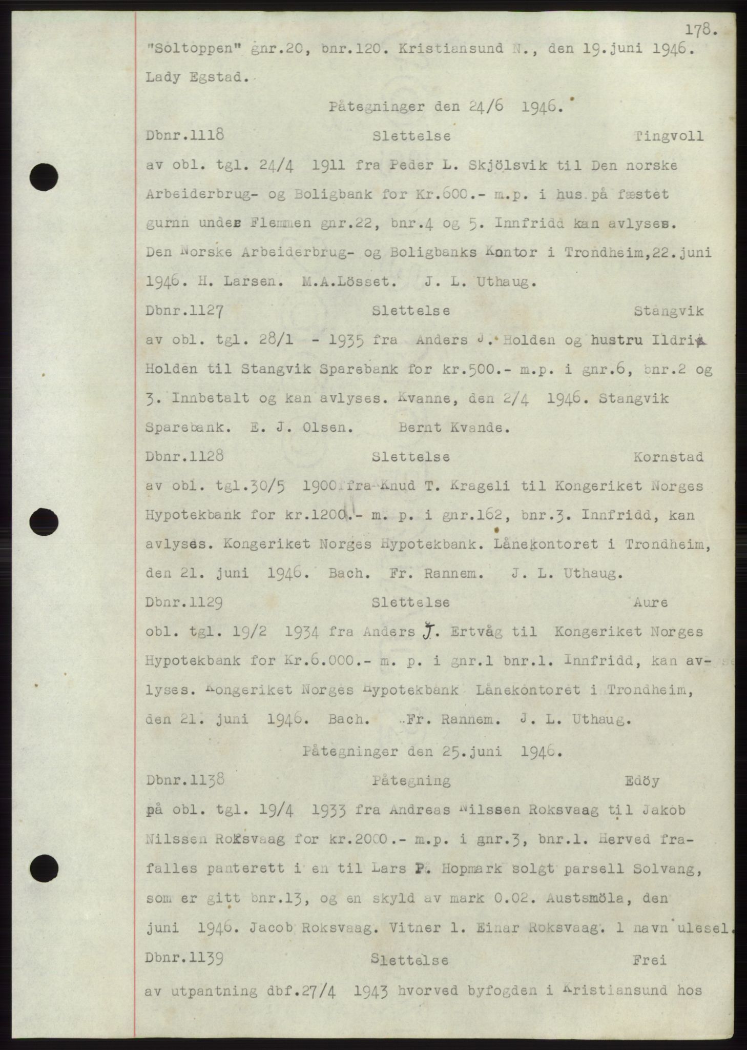 Nordmøre sorenskriveri, AV/SAT-A-4132/1/2/2Ca: Mortgage book no. C82b, 1946-1951, Diary no: : 1118/1946