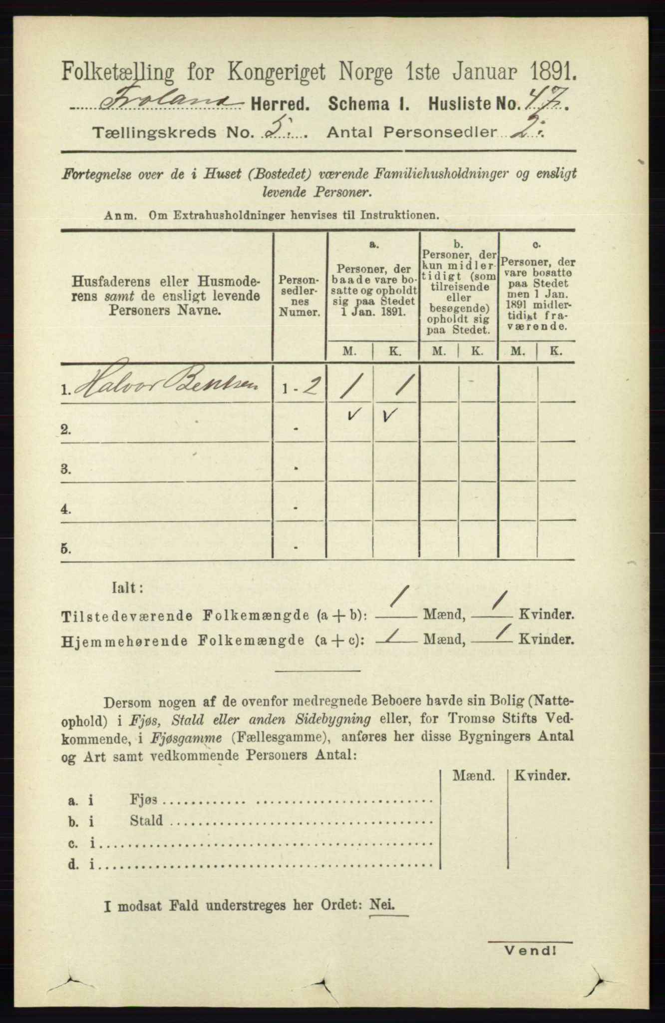 RA, 1891 census for 0919 Froland, 1891, p. 1769