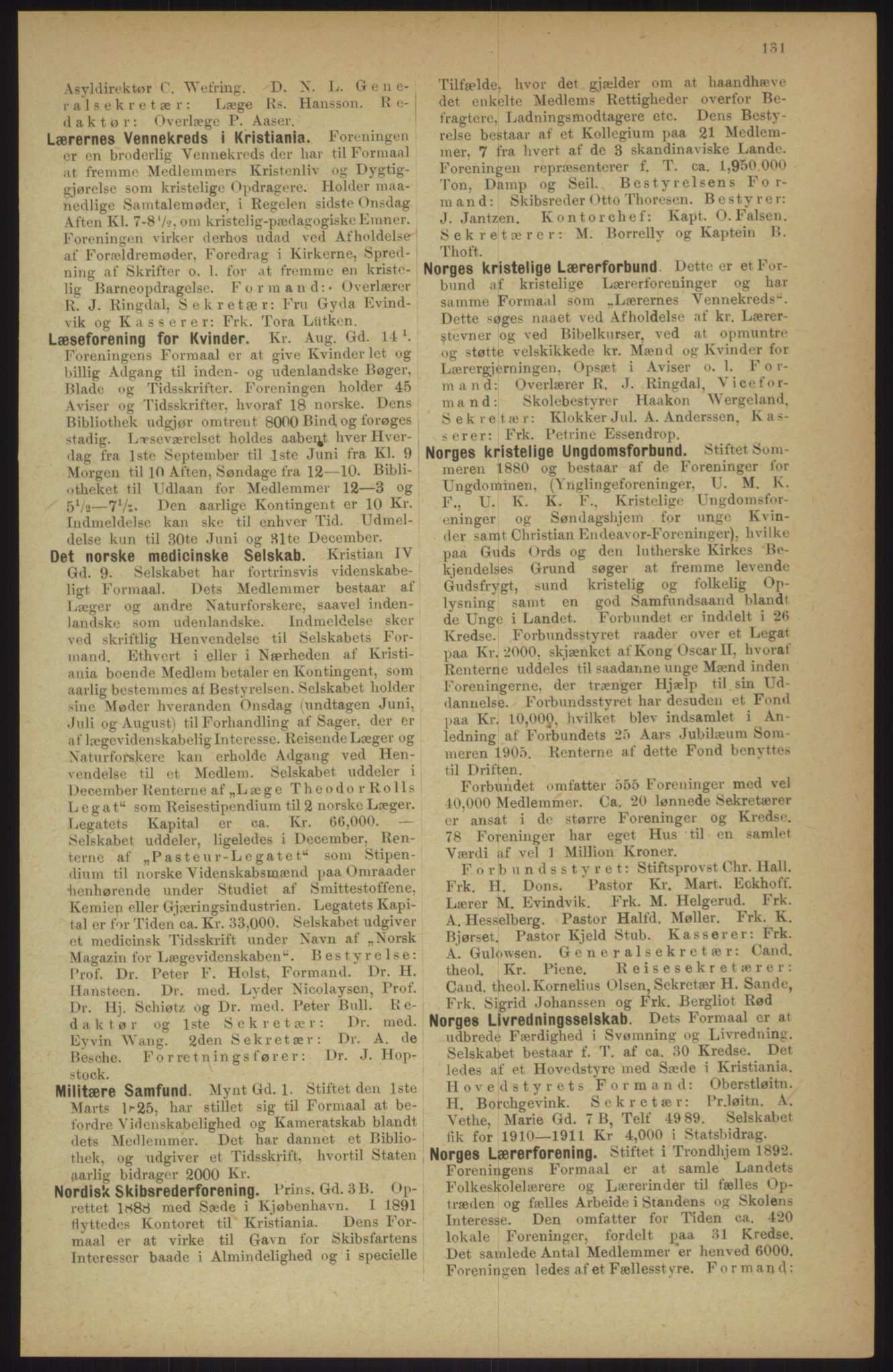 Kristiania/Oslo adressebok, PUBL/-, 1911, p. 131