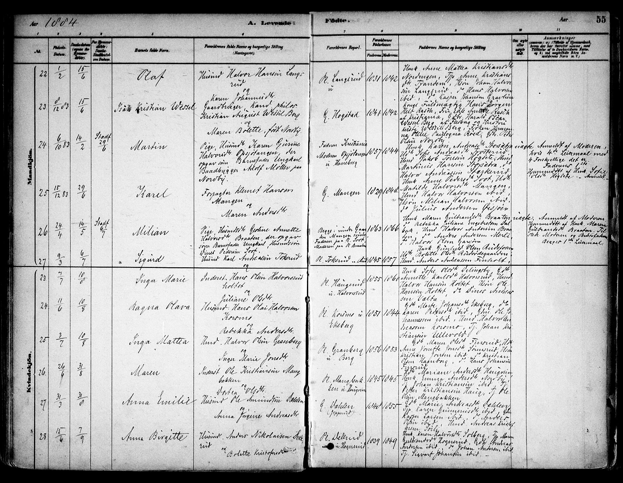 Aurskog prestekontor Kirkebøker, SAO/A-10304a/F/Fa/L0008: Parish register (official) no. I 8, 1878-1937, p. 55