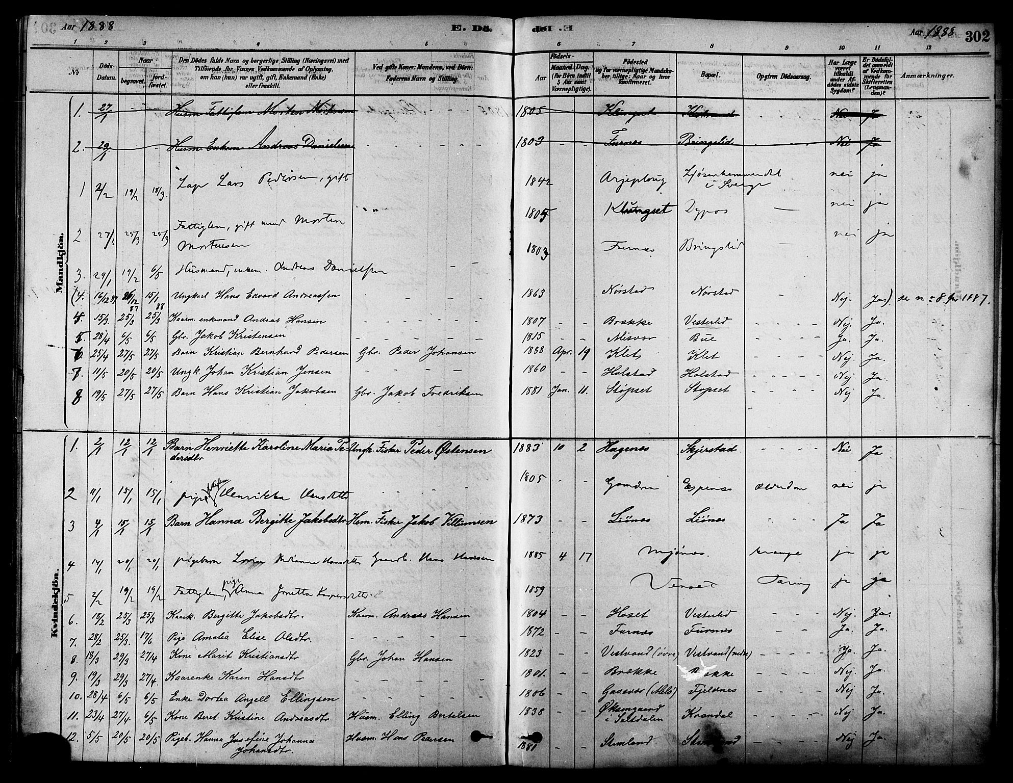 Ministerialprotokoller, klokkerbøker og fødselsregistre - Nordland, AV/SAT-A-1459/852/L0740: Parish register (official) no. 852A10, 1878-1894, p. 302