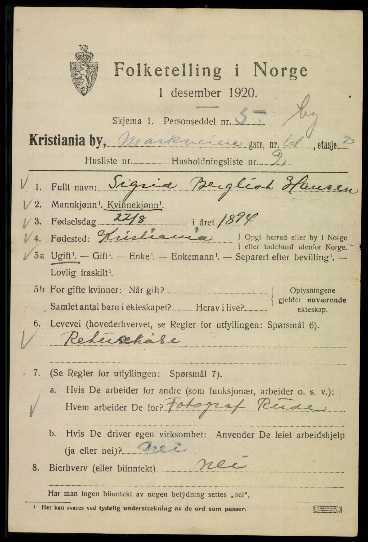 SAO, 1920 census for Kristiania, 1920, p. 391061