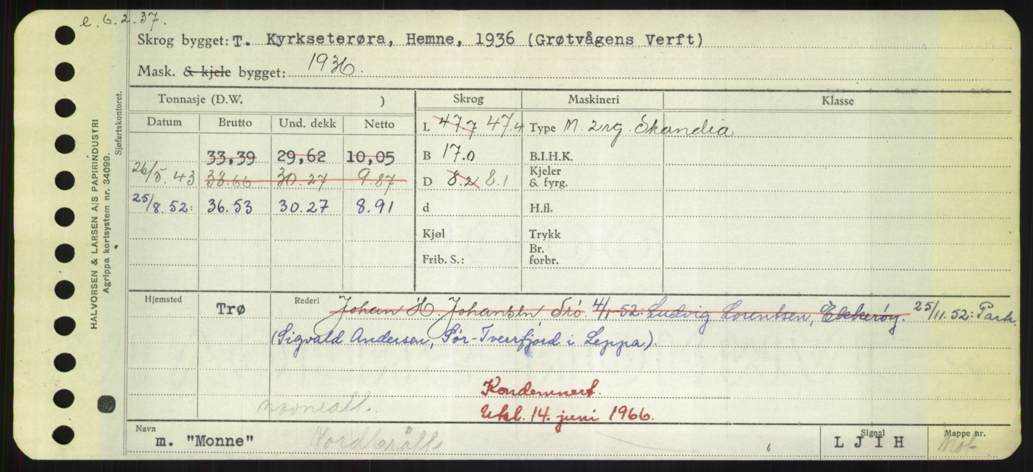 Sjøfartsdirektoratet med forløpere, Skipsmålingen, RA/S-1627/H/Hd/L0025: Fartøy, Min-Mås, p. 151