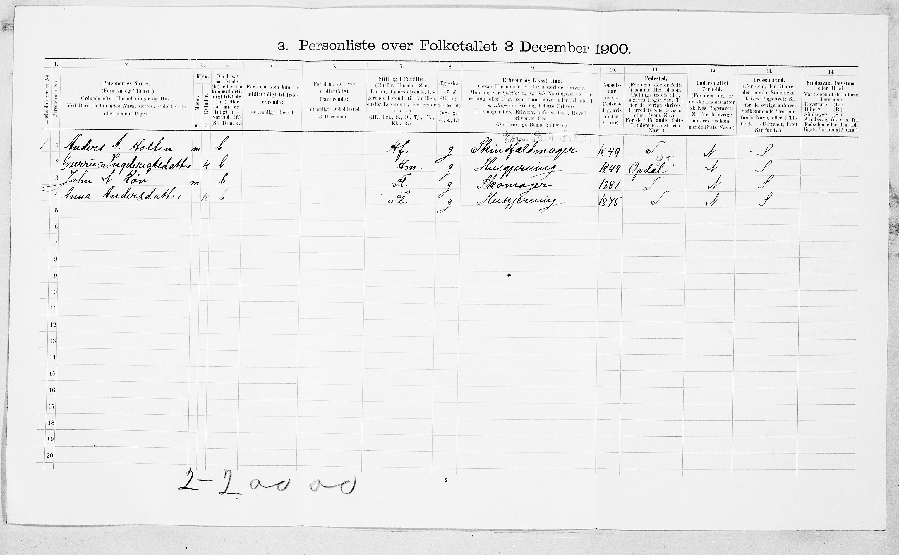 SAT, 1900 census for Surnadal, 1900, p. 292