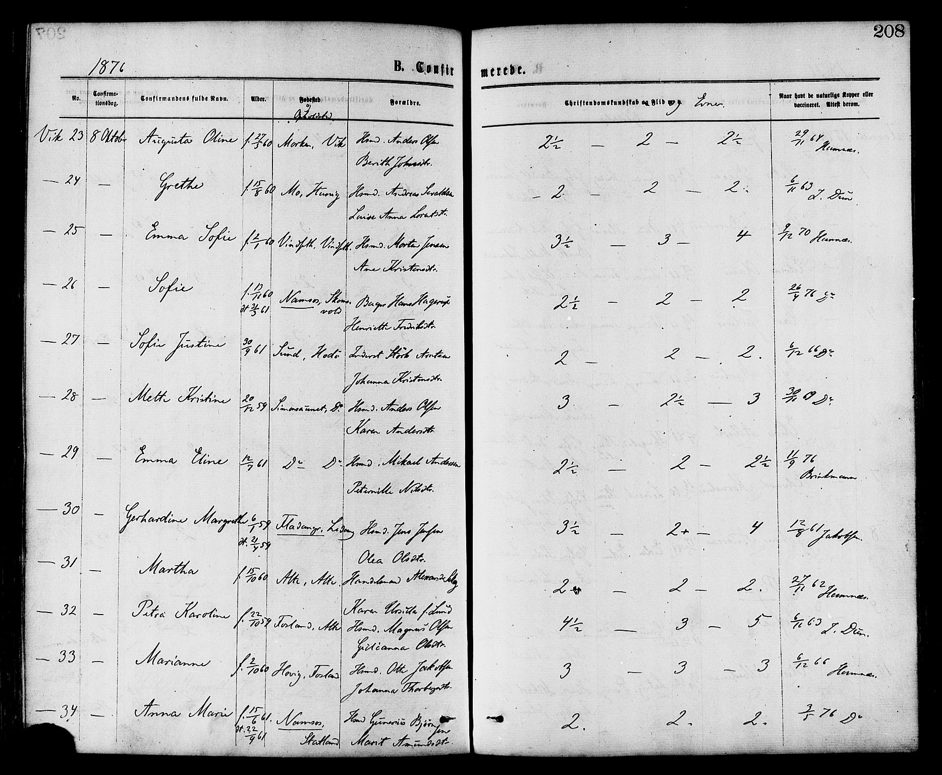 Ministerialprotokoller, klokkerbøker og fødselsregistre - Nord-Trøndelag, AV/SAT-A-1458/773/L0616: Parish register (official) no. 773A07, 1870-1887, p. 208