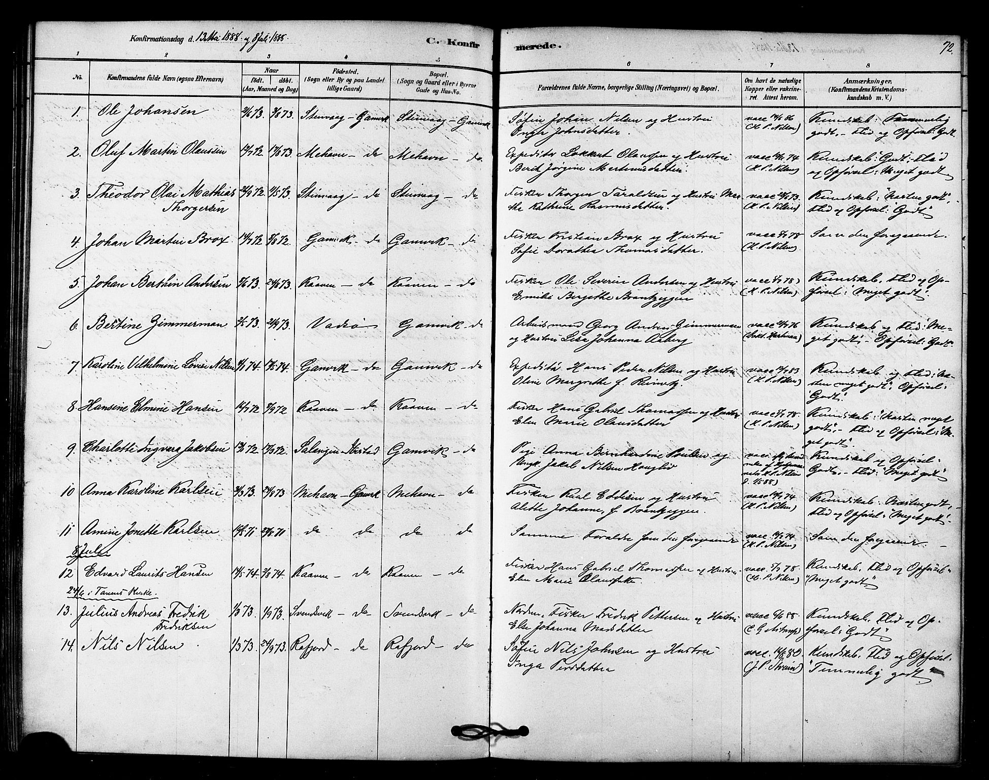 Tana sokneprestkontor, SATØ/S-1334/H/Ha/L0003kirke: Parish register (official) no. 3, 1878-1892, p. 72