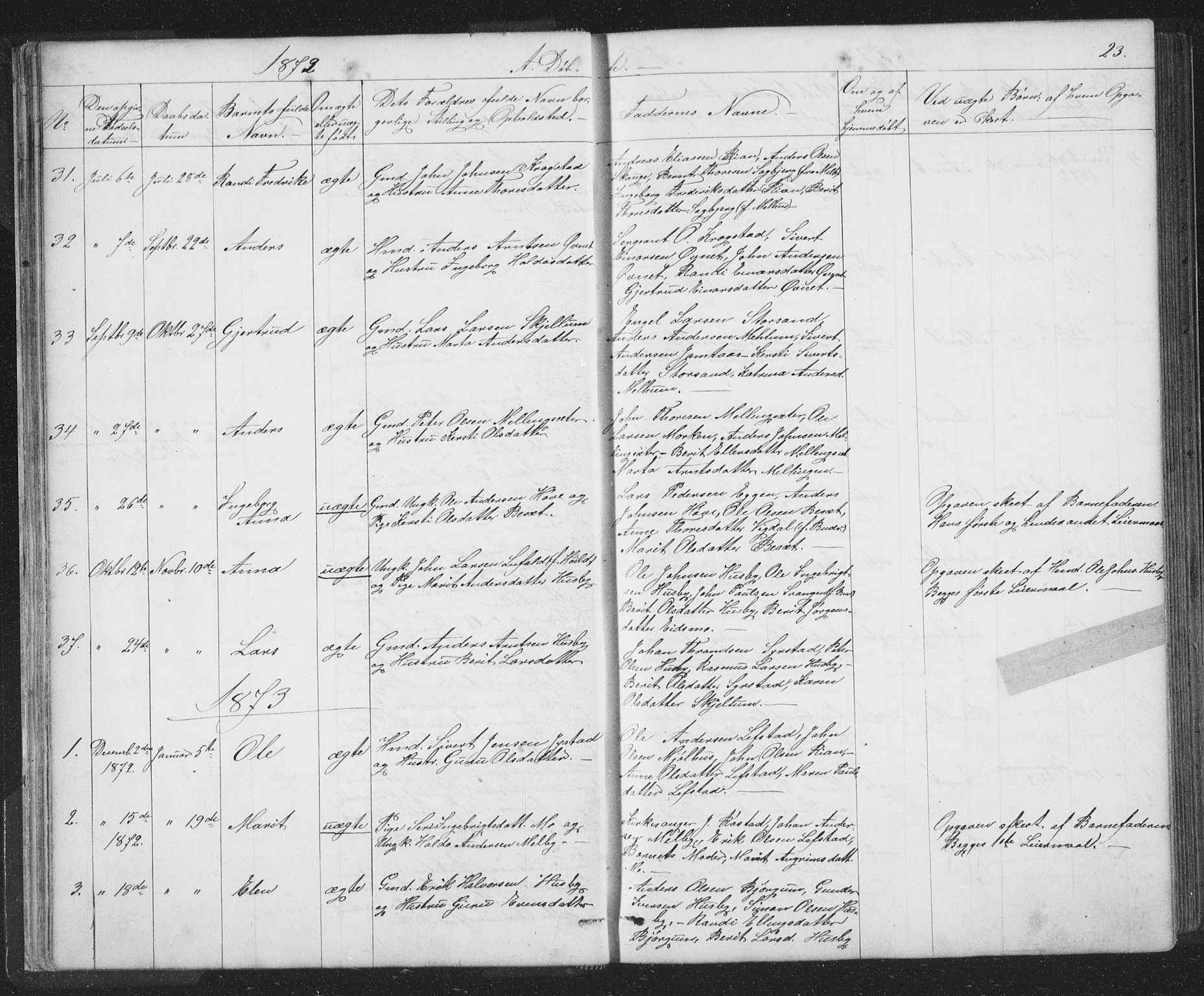 Ministerialprotokoller, klokkerbøker og fødselsregistre - Sør-Trøndelag, SAT/A-1456/667/L0798: Parish register (copy) no. 667C03, 1867-1929, p. 23