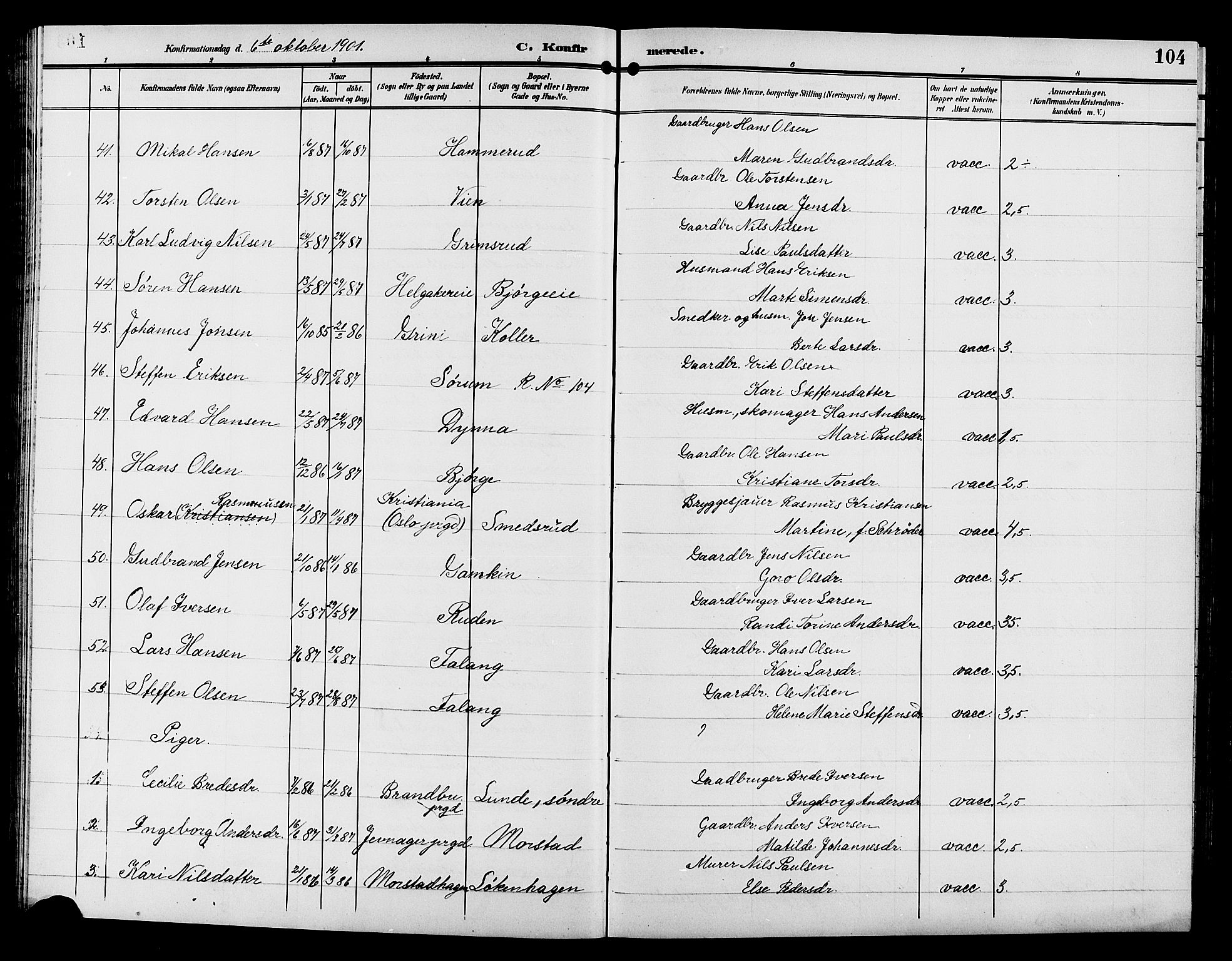 Gran prestekontor, AV/SAH-PREST-112/H/Ha/Hab/L0006: Parish register (copy) no. 6, 1901-1911, p. 104