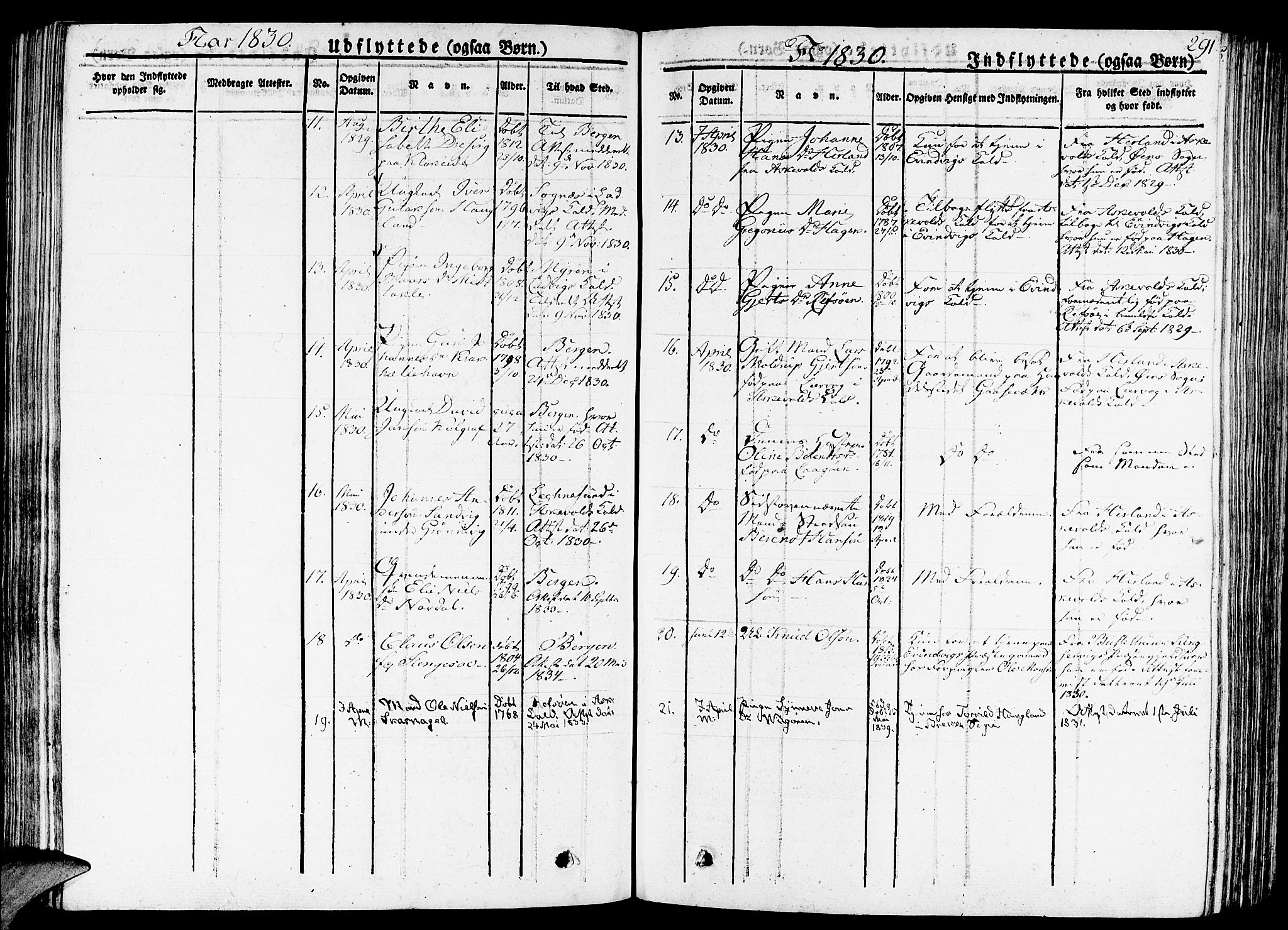 Gulen sokneprestembete, AV/SAB-A-80201/H/Haa/Haaa/L0019: Parish register (official) no. A 19, 1826-1836, p. 291