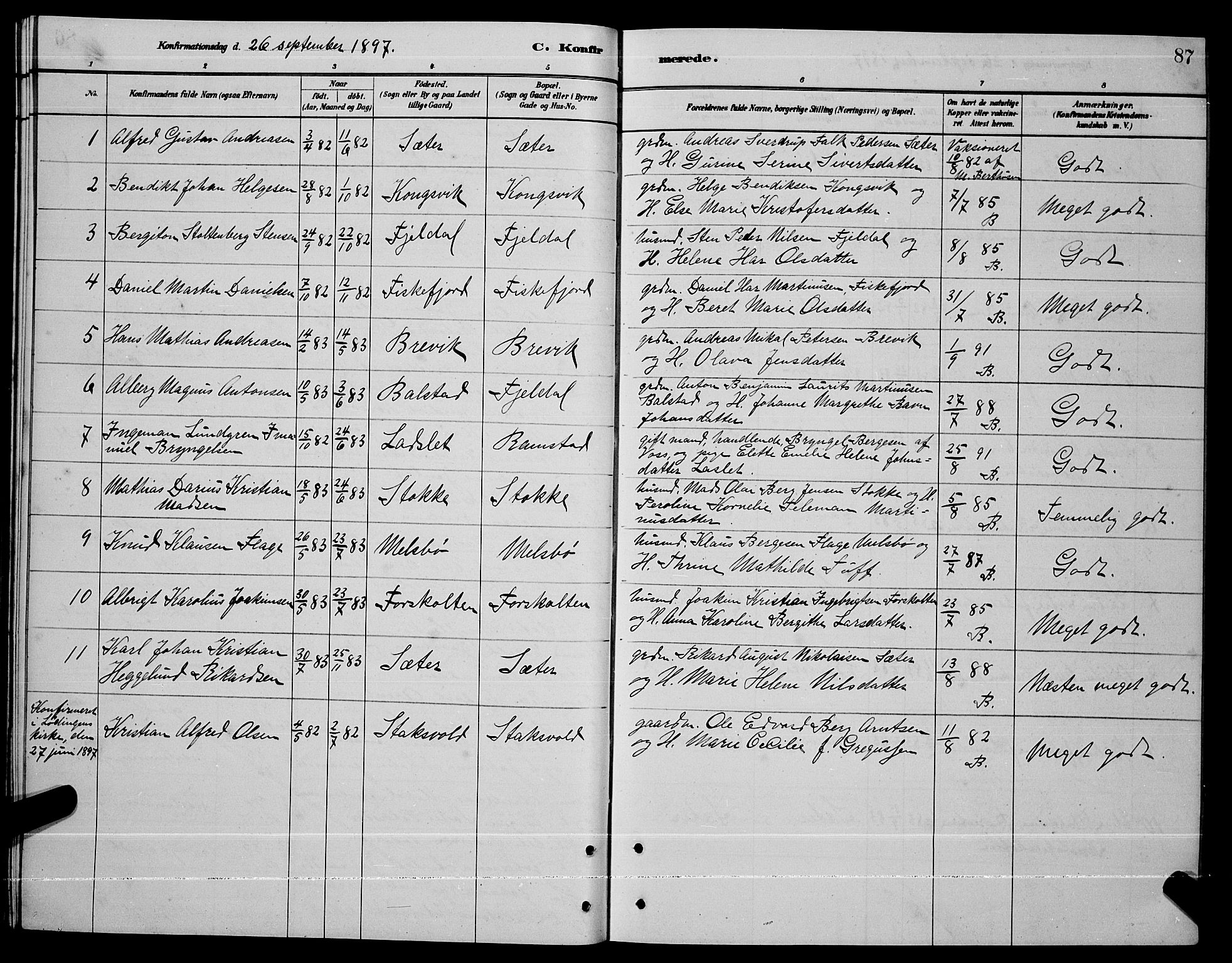 Ministerialprotokoller, klokkerbøker og fødselsregistre - Nordland, AV/SAT-A-1459/865/L0931: Parish register (copy) no. 865C03, 1885-1901, p. 87