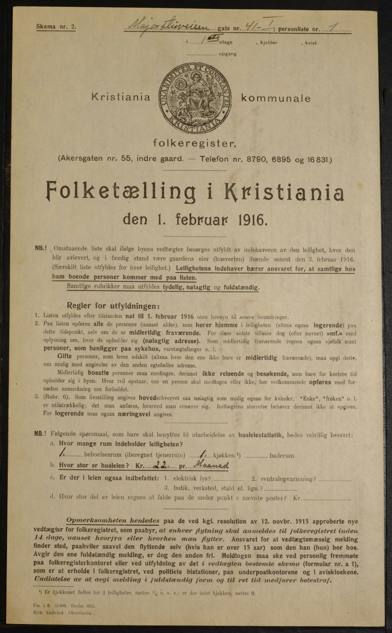 OBA, Municipal Census 1916 for Kristiania, 1916, p. 61388