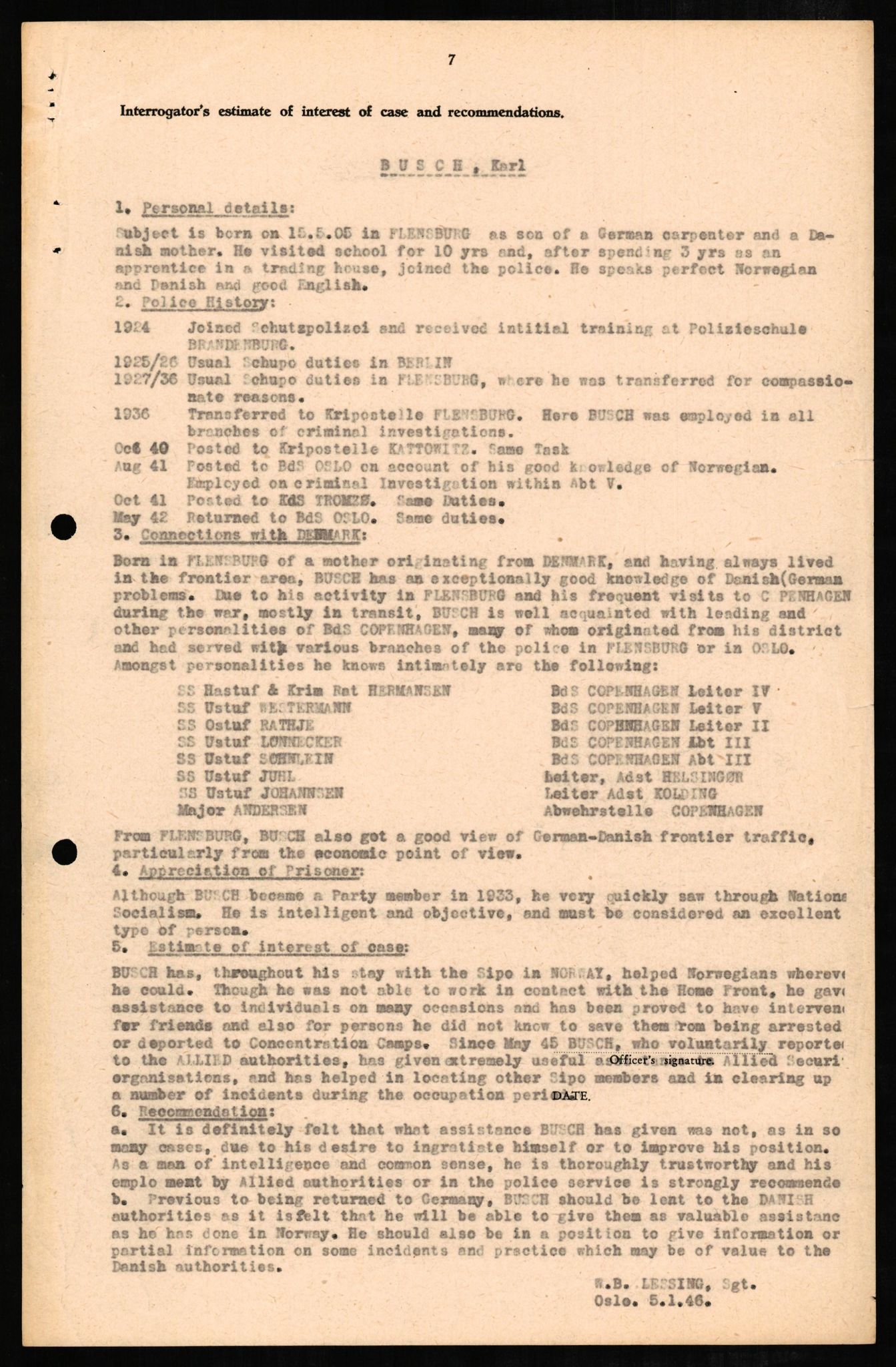 Forsvaret, Forsvarets overkommando II, RA/RAFA-3915/D/Db/L0005: CI Questionaires. Tyske okkupasjonsstyrker i Norge. Tyskere., 1945-1946, p. 29
