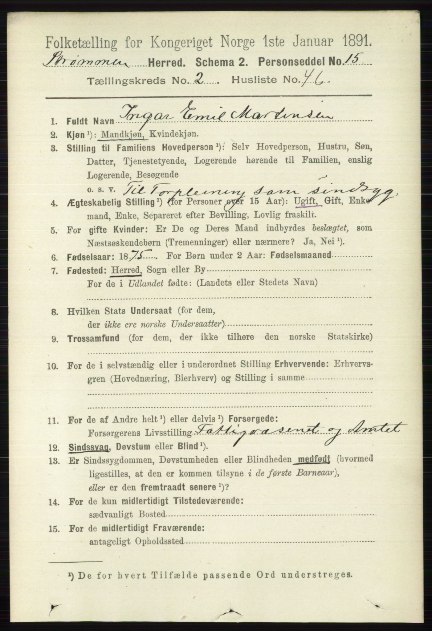 RA, 1891 census for 0711 Strømm, 1891, p. 979