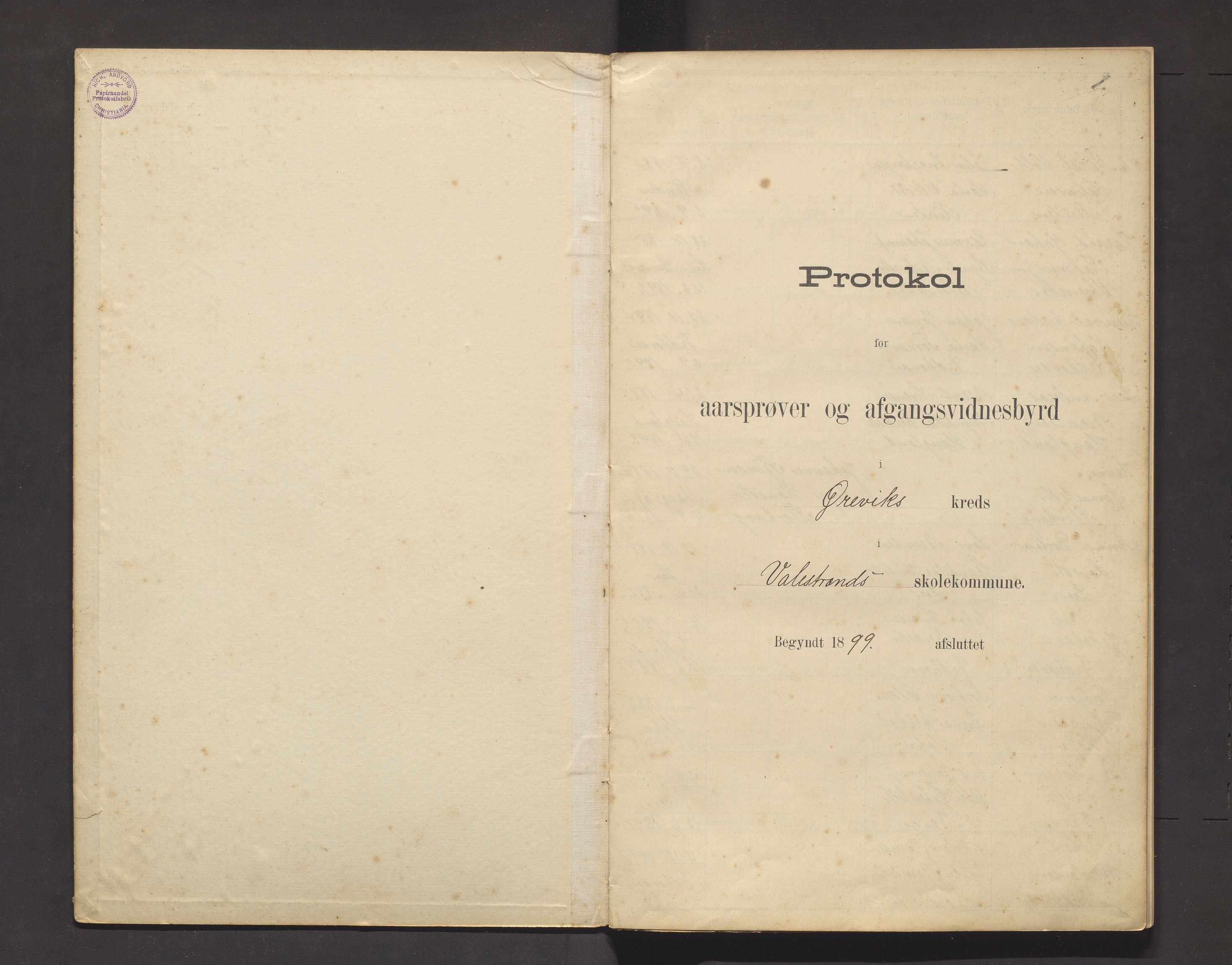 Valestrand kommune. Barneskulane, IKAH/1217-231/F/Fc/L0001: Avgangsvitnemålprotokoll for Ørevik skule, 1899-1912, p. 1