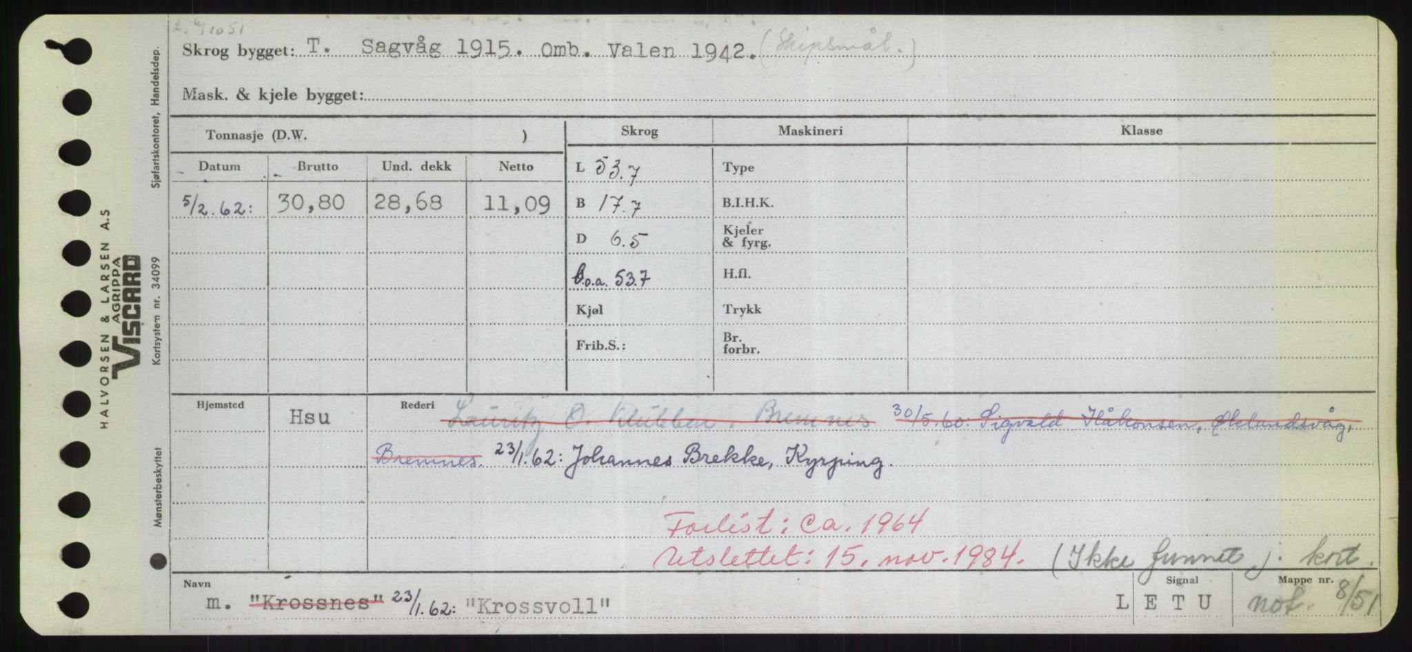 Sjøfartsdirektoratet med forløpere, Skipsmålingen, AV/RA-S-1627/H/Hd/L0021: Fartøy, Kor-Kår, p. 231