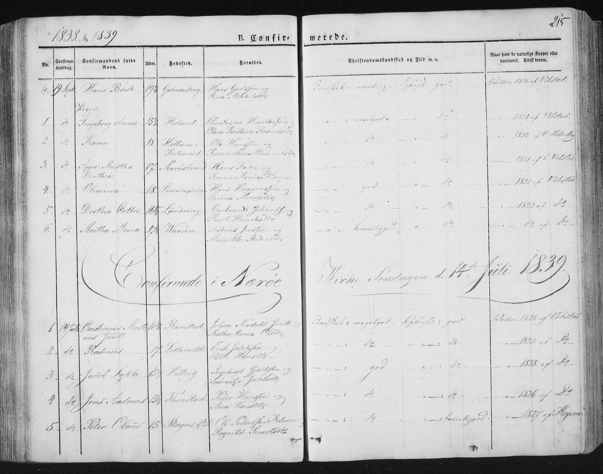 Ministerialprotokoller, klokkerbøker og fødselsregistre - Nord-Trøndelag, SAT/A-1458/784/L0669: Parish register (official) no. 784A04, 1829-1859, p. 215