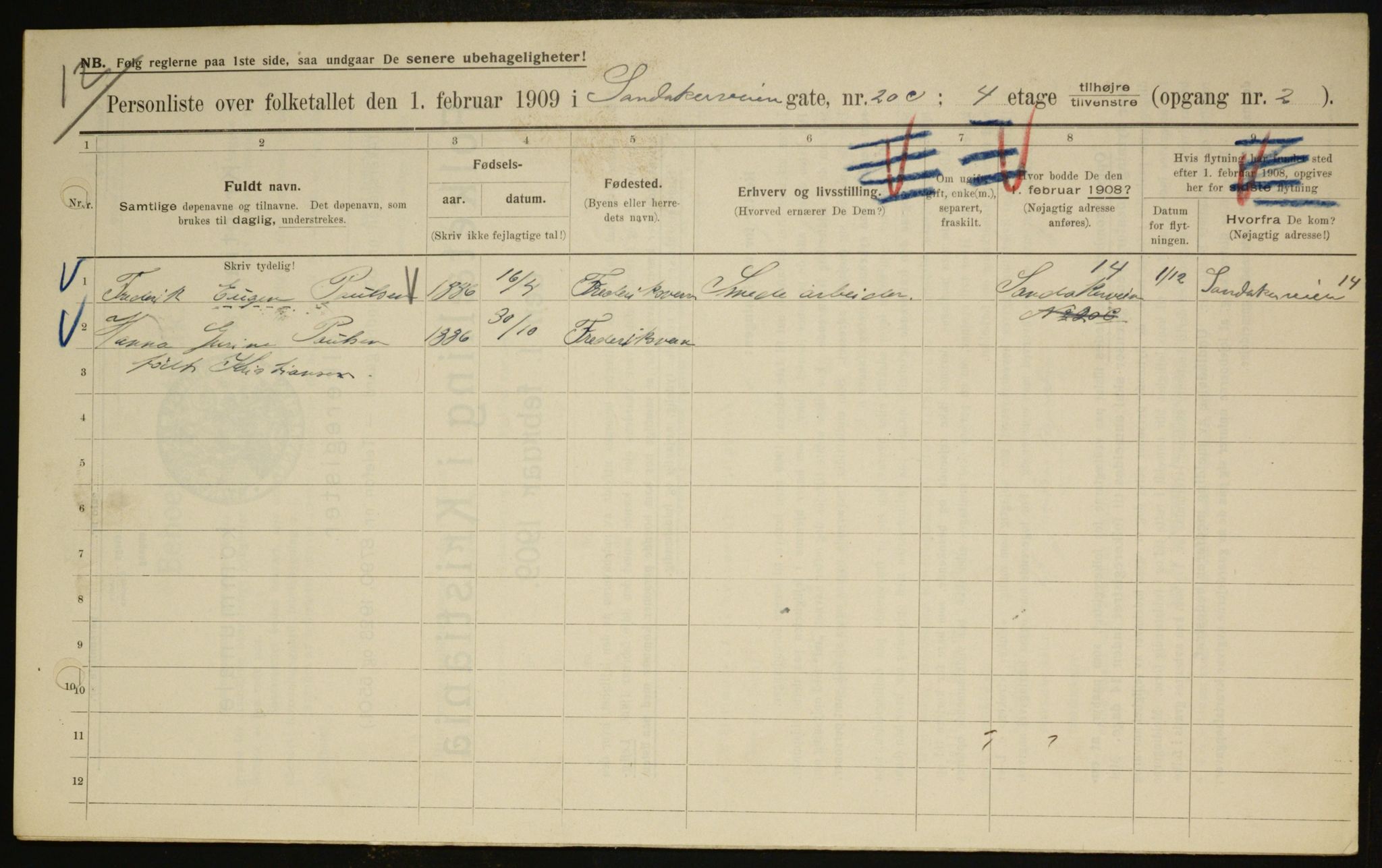 OBA, Municipal Census 1909 for Kristiania, 1909, p. 78943