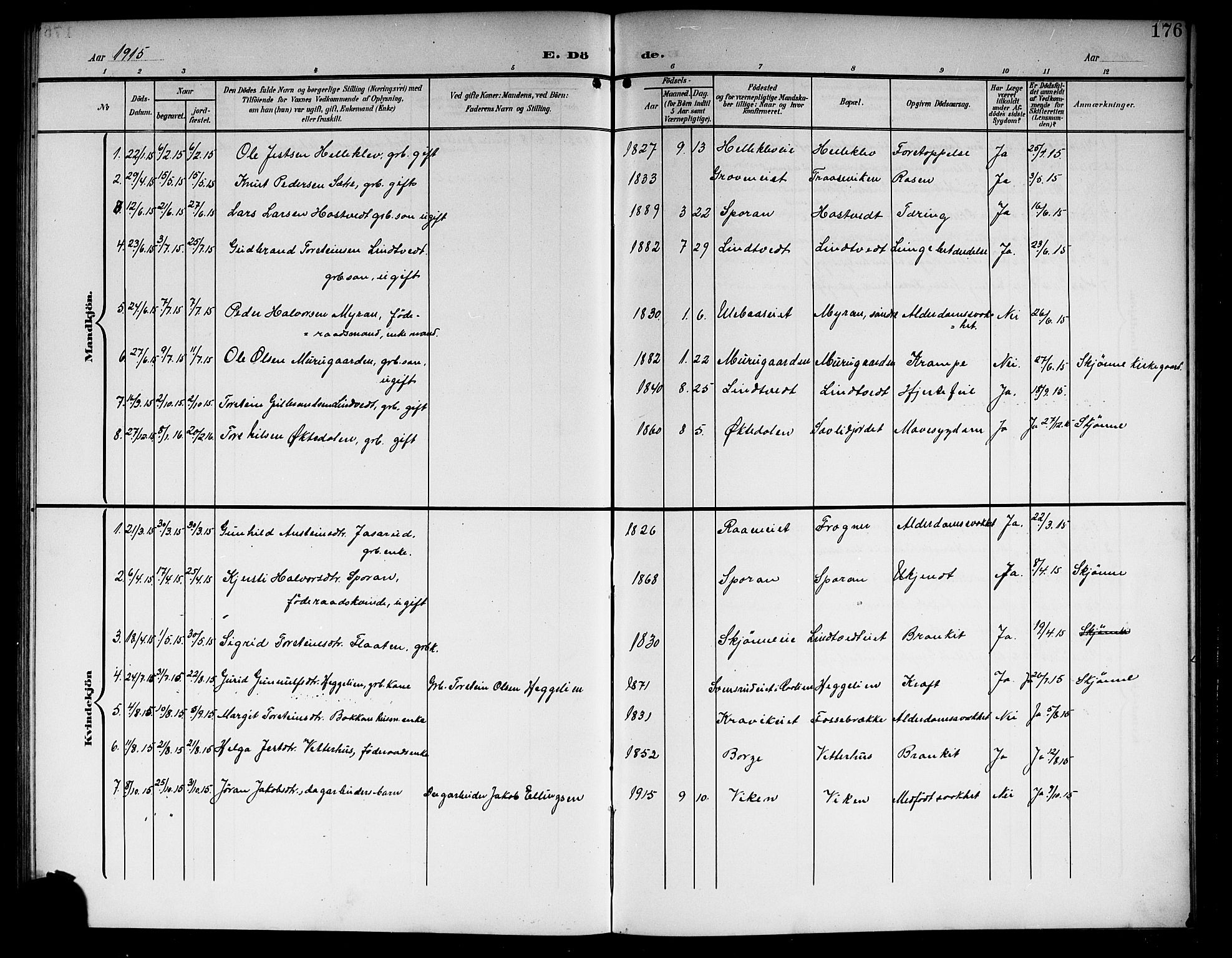 Nore kirkebøker, AV/SAKO-A-238/G/Ga/L0004: Parish register (copy) no. I 4, 1904-1919, p. 176