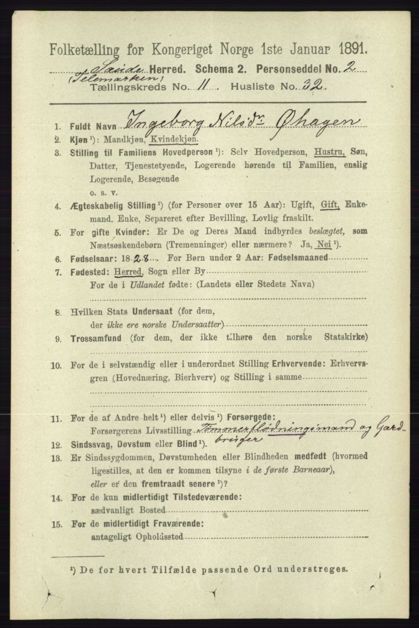 RA, 1891 census for 0822 Sauherad, 1891, p. 3556