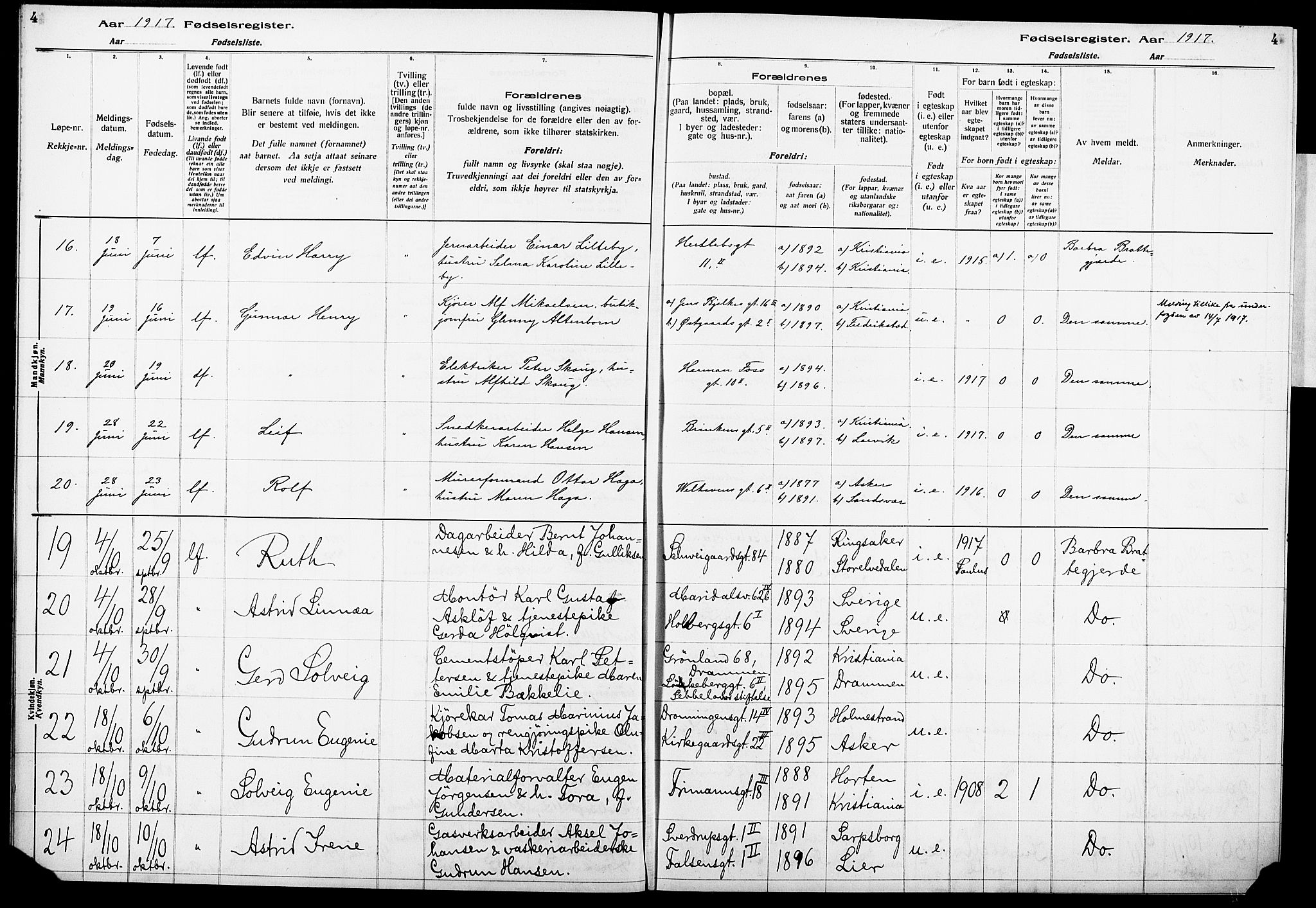 Krohgstøtten sykehusprest Kirkebøker, AV/SAO-A-10854/J/Ja/L0001: Birth register no. 1, 1917-1928, p. 4