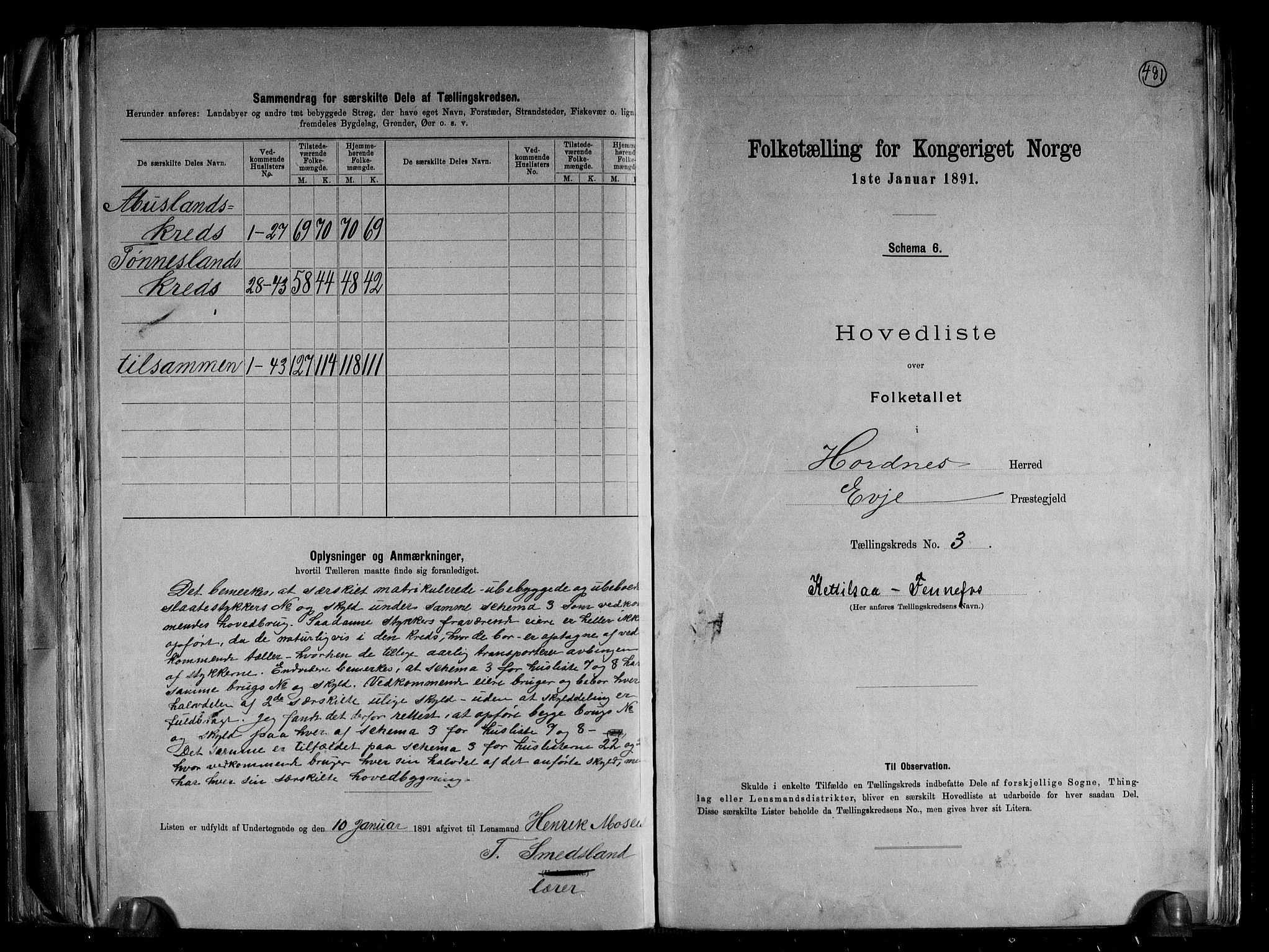 RA, 1891 census for 0936 Hornnes, 1891, p. 8