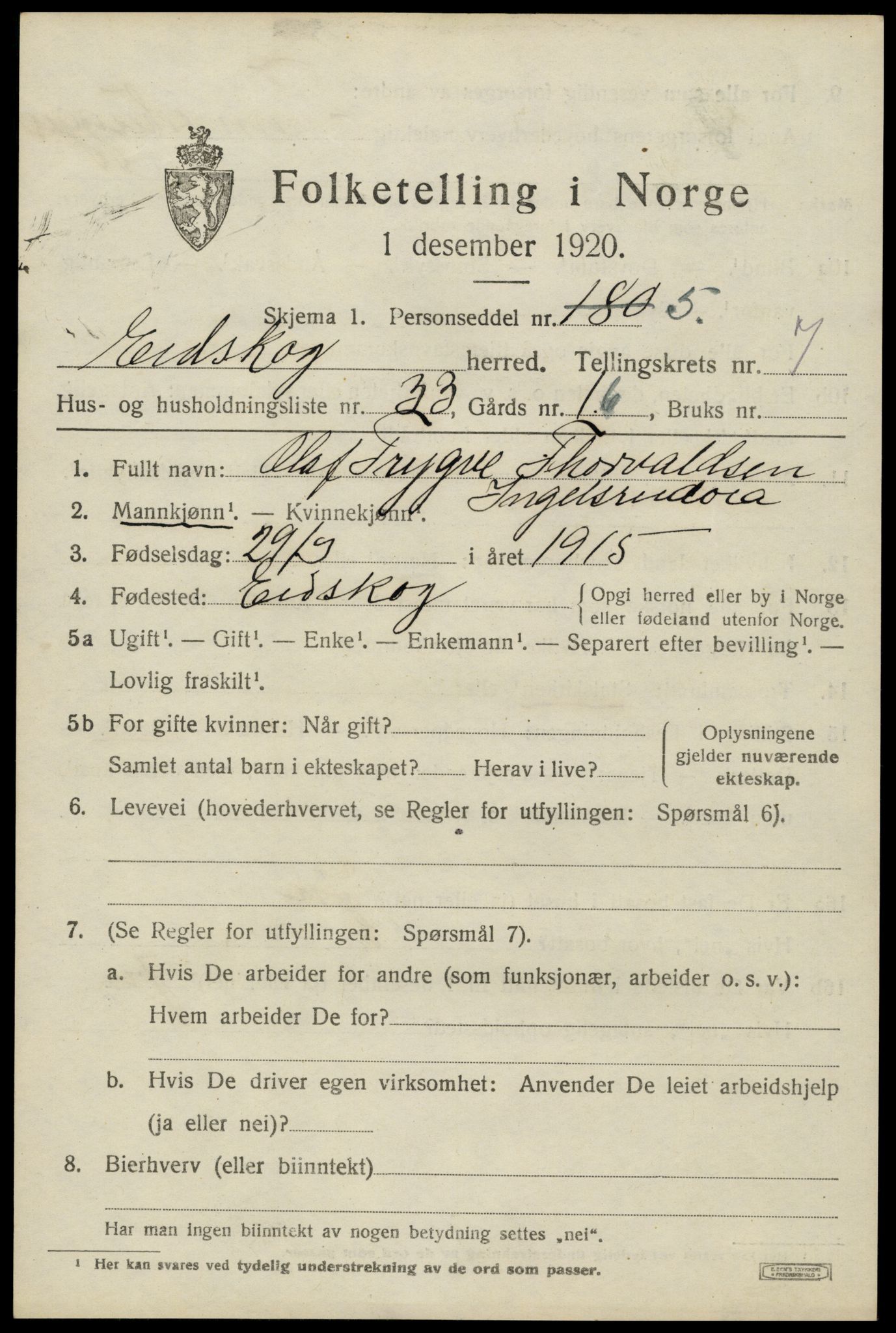 SAH, 1920 census for Eidskog, 1920, p. 8795