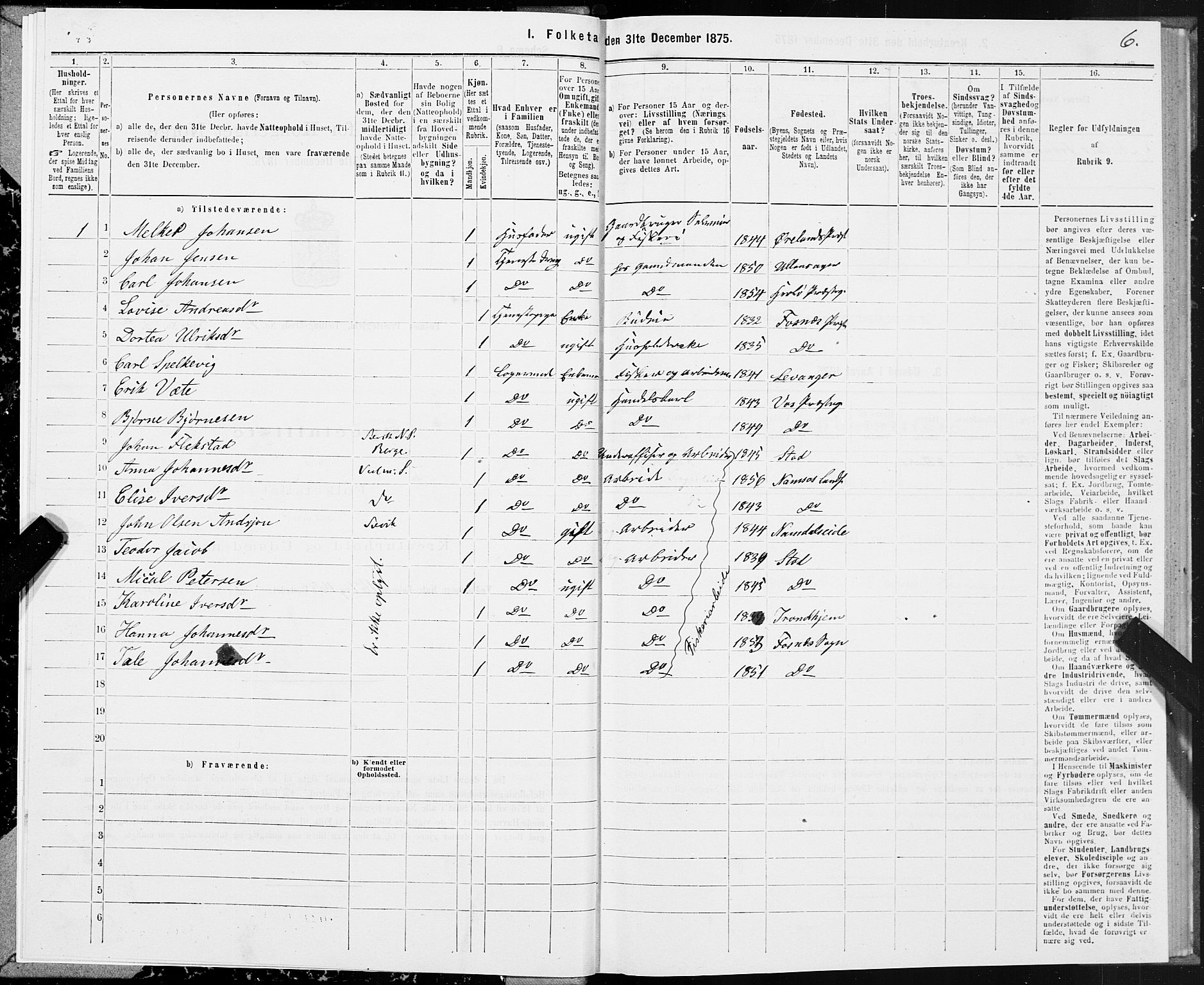 SAT, 1875 census for 1748P Fosnes, 1875, p. 1006