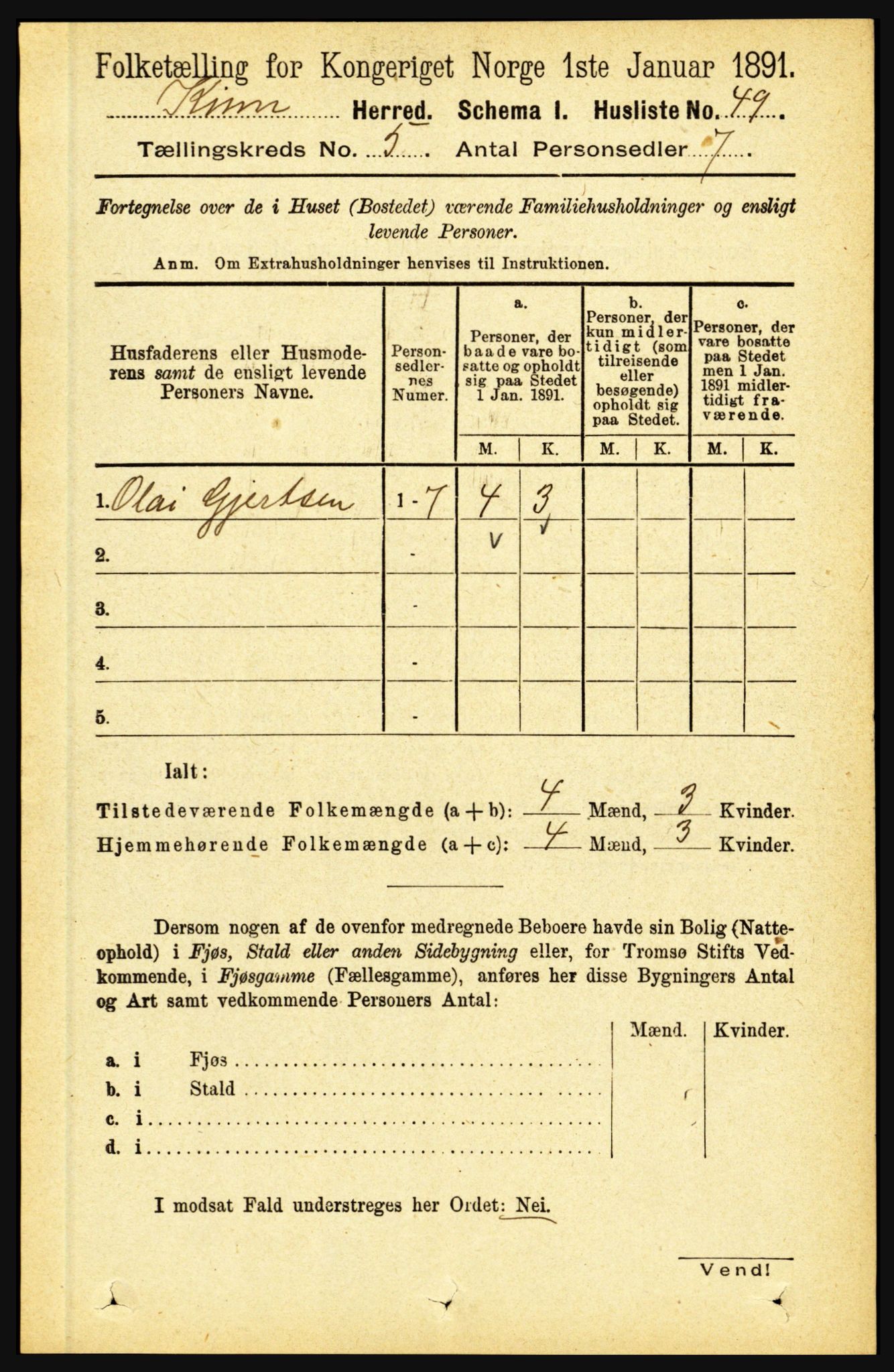 RA, 1891 census for 1437 Kinn, 1891, p. 1788