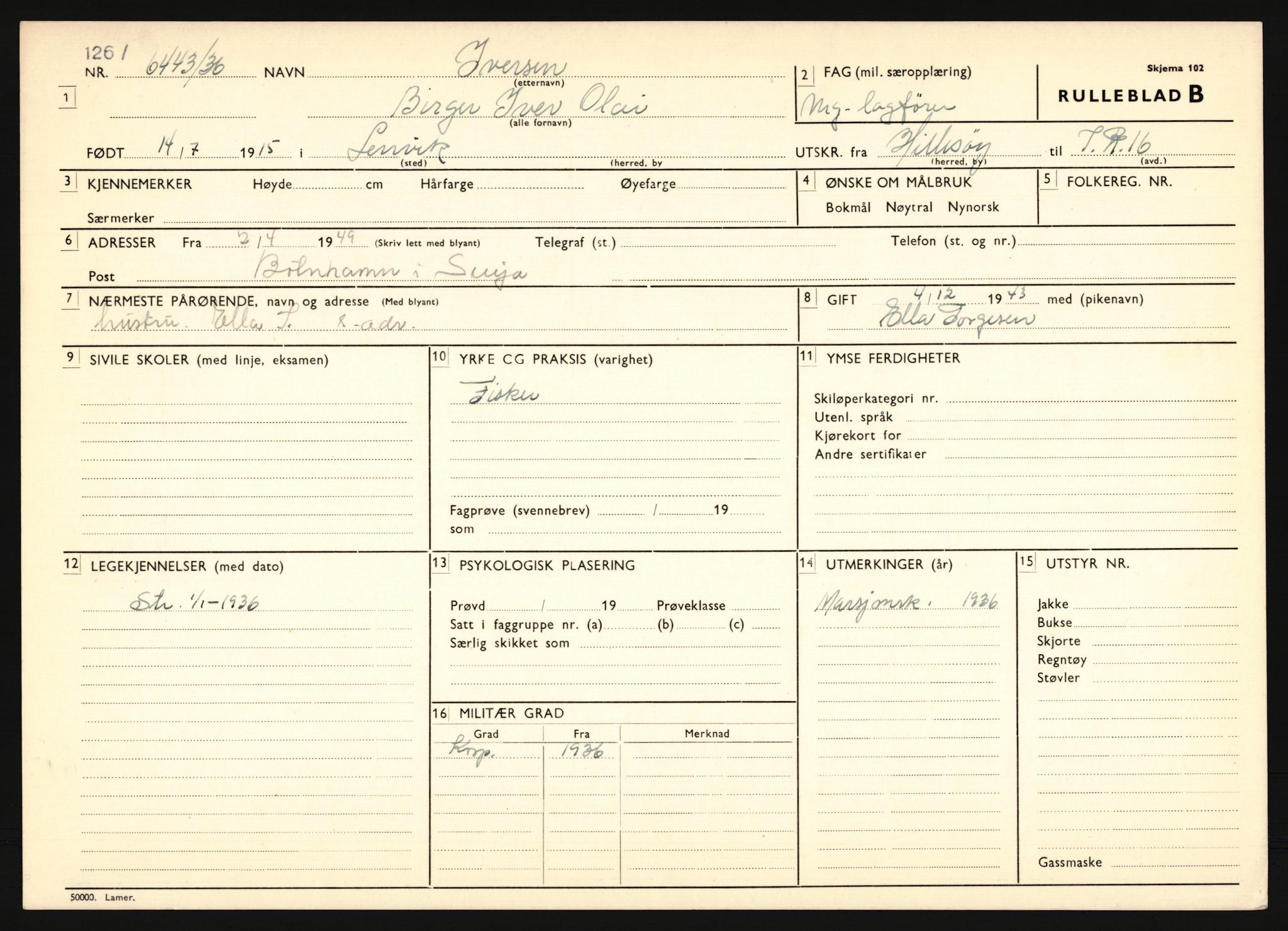 Forsvaret, Troms infanteriregiment nr. 16, AV/RA-RAFA-3146/P/Pa/L0020: Rulleblad for regimentets menige mannskaper, årsklasse 1936, 1936, p. 525