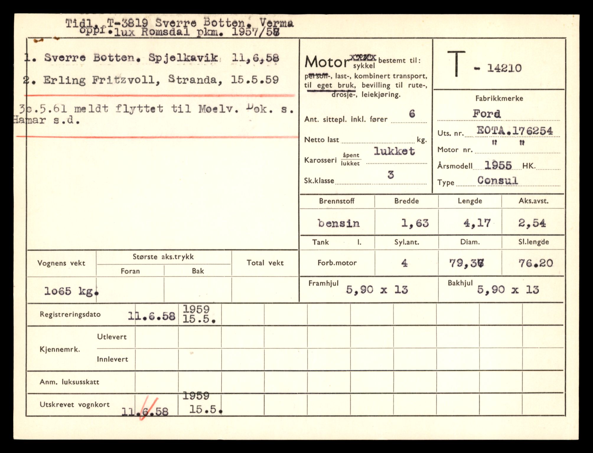 Møre og Romsdal vegkontor - Ålesund trafikkstasjon, AV/SAT-A-4099/F/Fe/L0044: Registreringskort for kjøretøy T 14205 - T 14319, 1927-1998, p. 179