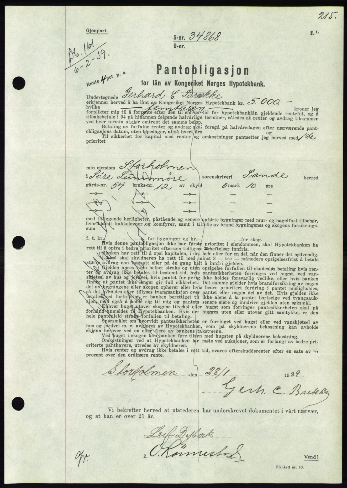 Søre Sunnmøre sorenskriveri, AV/SAT-A-4122/1/2/2C/L0067: Mortgage book no. 61, 1938-1939, Diary no: : 161/1939