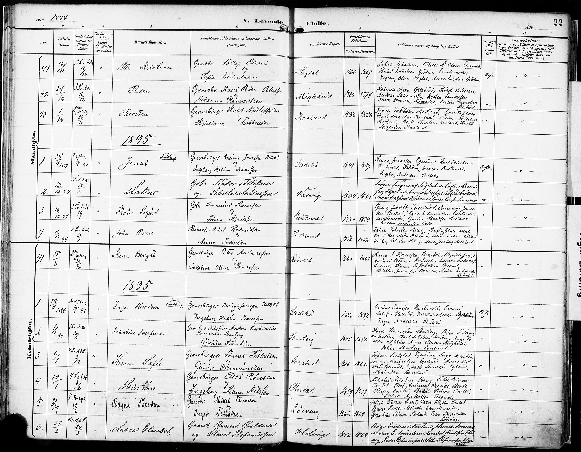 Eigersund sokneprestkontor, SAST/A-101807/S08/L0018: Parish register (official) no. A 17, 1892-1905, p. 22