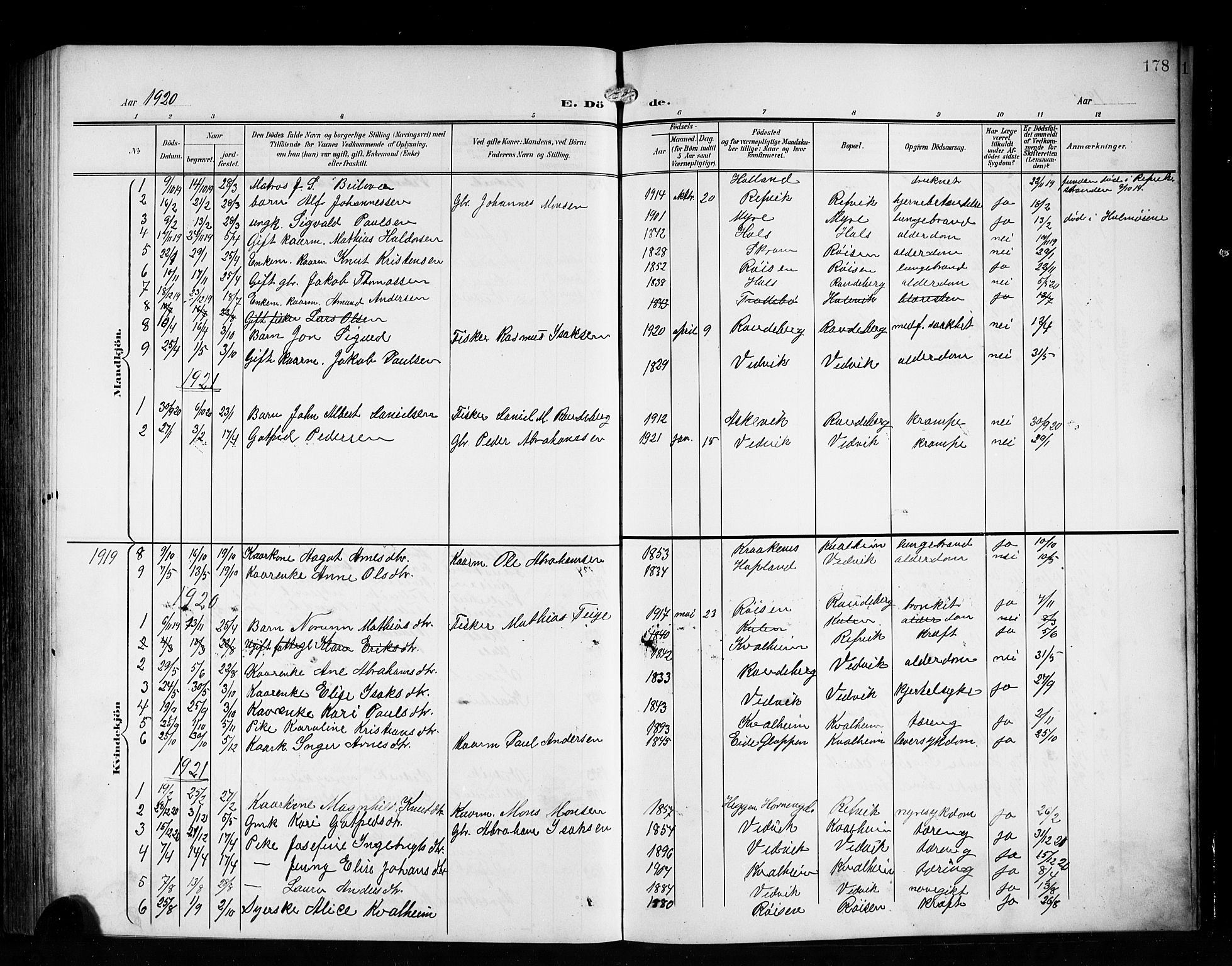 Vågsøy sokneprestembete, AV/SAB-A-81601/H/Hab: Parish register (copy) no. A 1, 1905-1926, p. 178